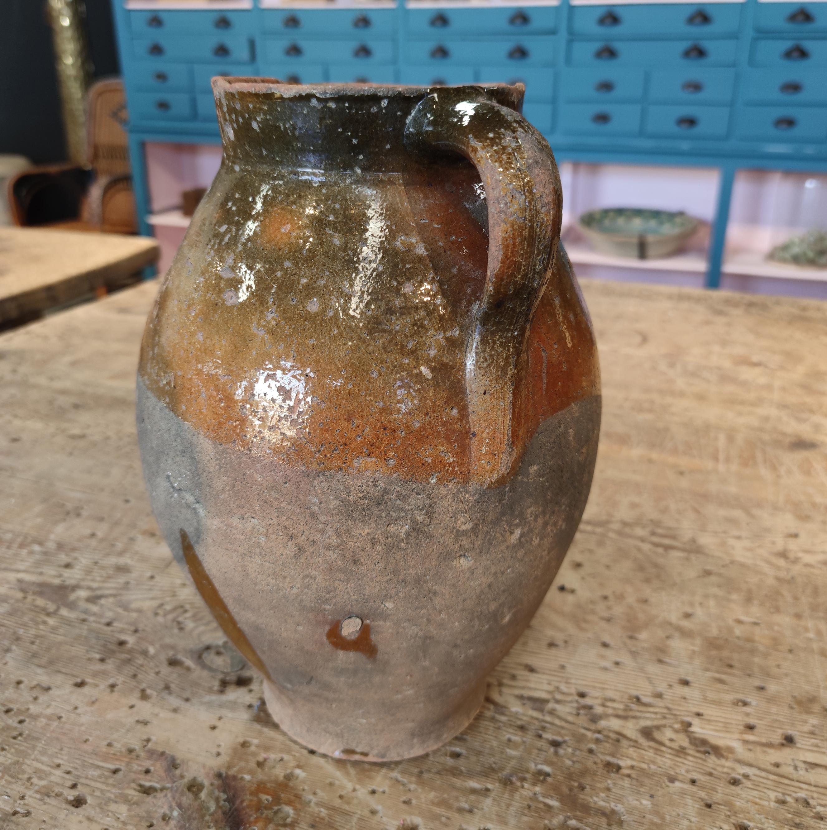 1920s Spanish Glazed Ceramic Wine Jar For Sale 2