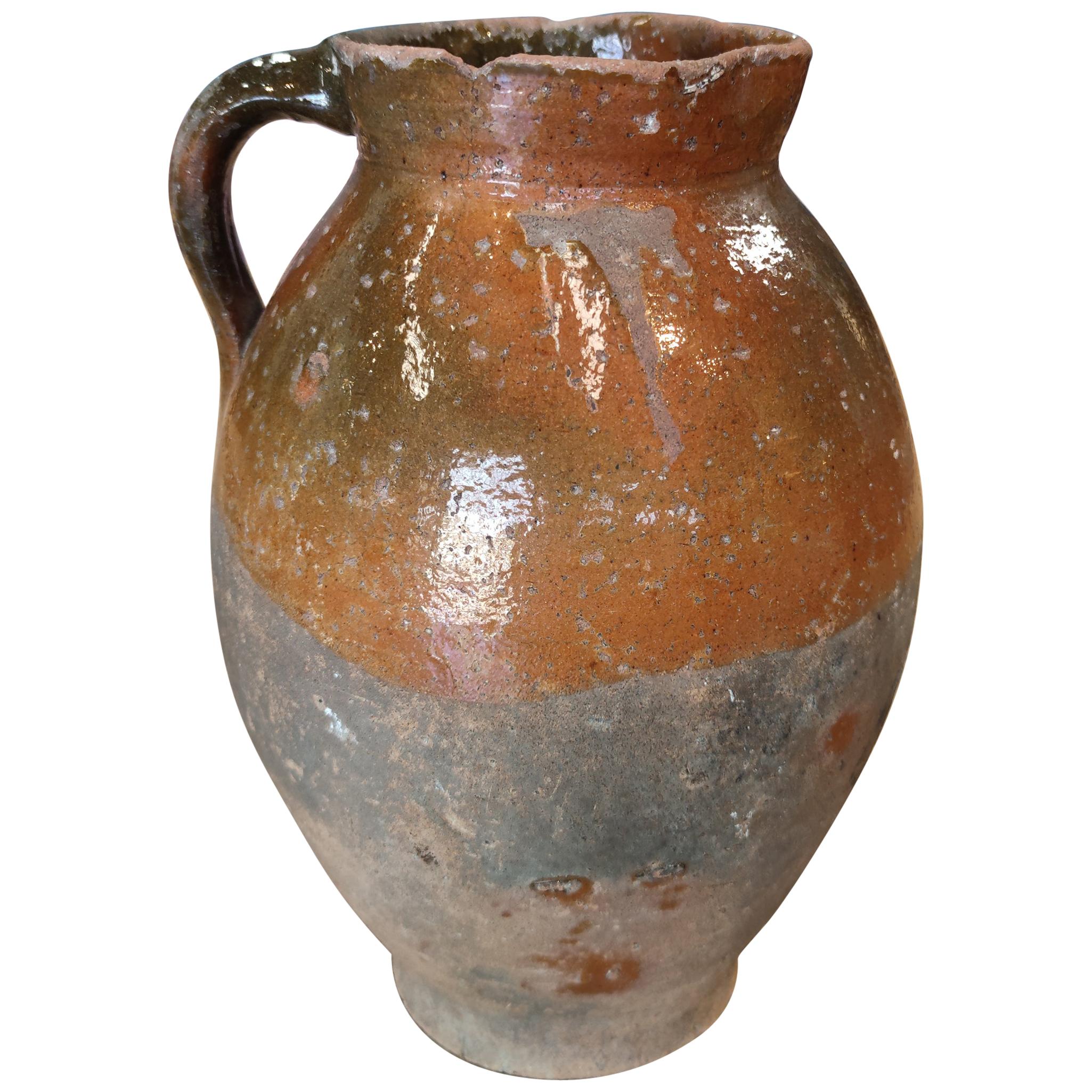 1920s Spanish Glazed Ceramic Wine Jar For Sale