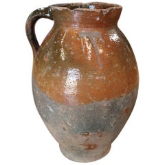 Antique 1920s Spanish Glazed Ceramic Wine Jar