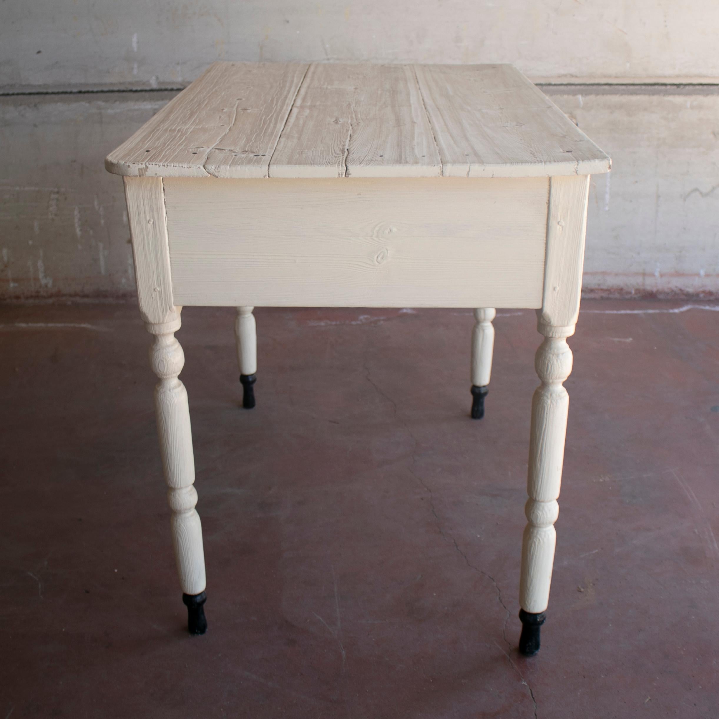 20th Century 1920s Spanish One Drawer Farmhouse White Wooden Table