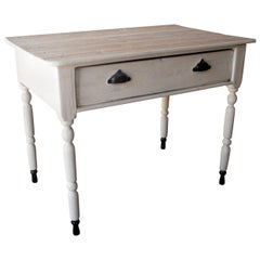 1920s Spanish One Drawer Farmhouse White Wooden Table