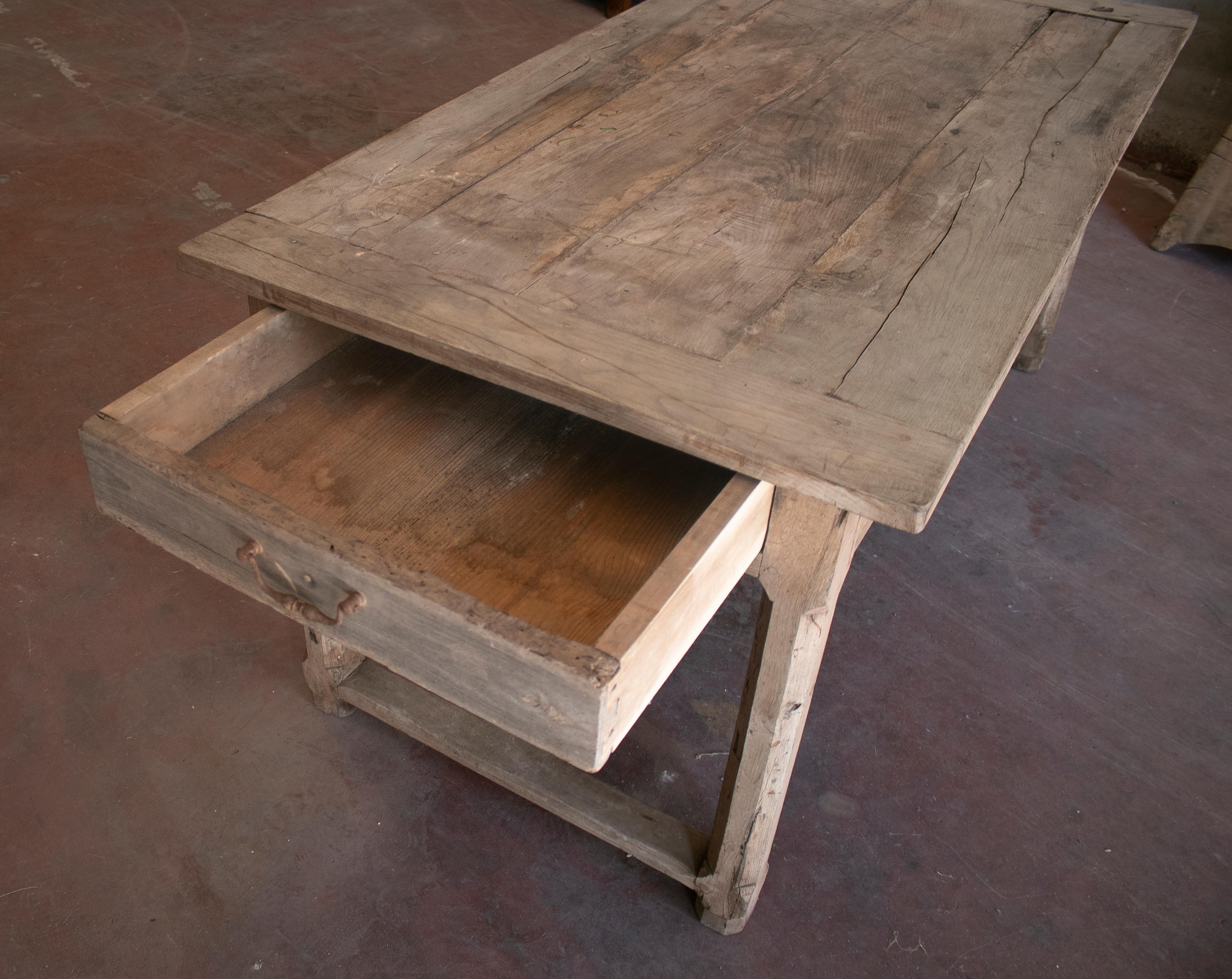 20th Century 1920s Spanish Pine Wood Farmhouse Table w/ Drawers on Sides