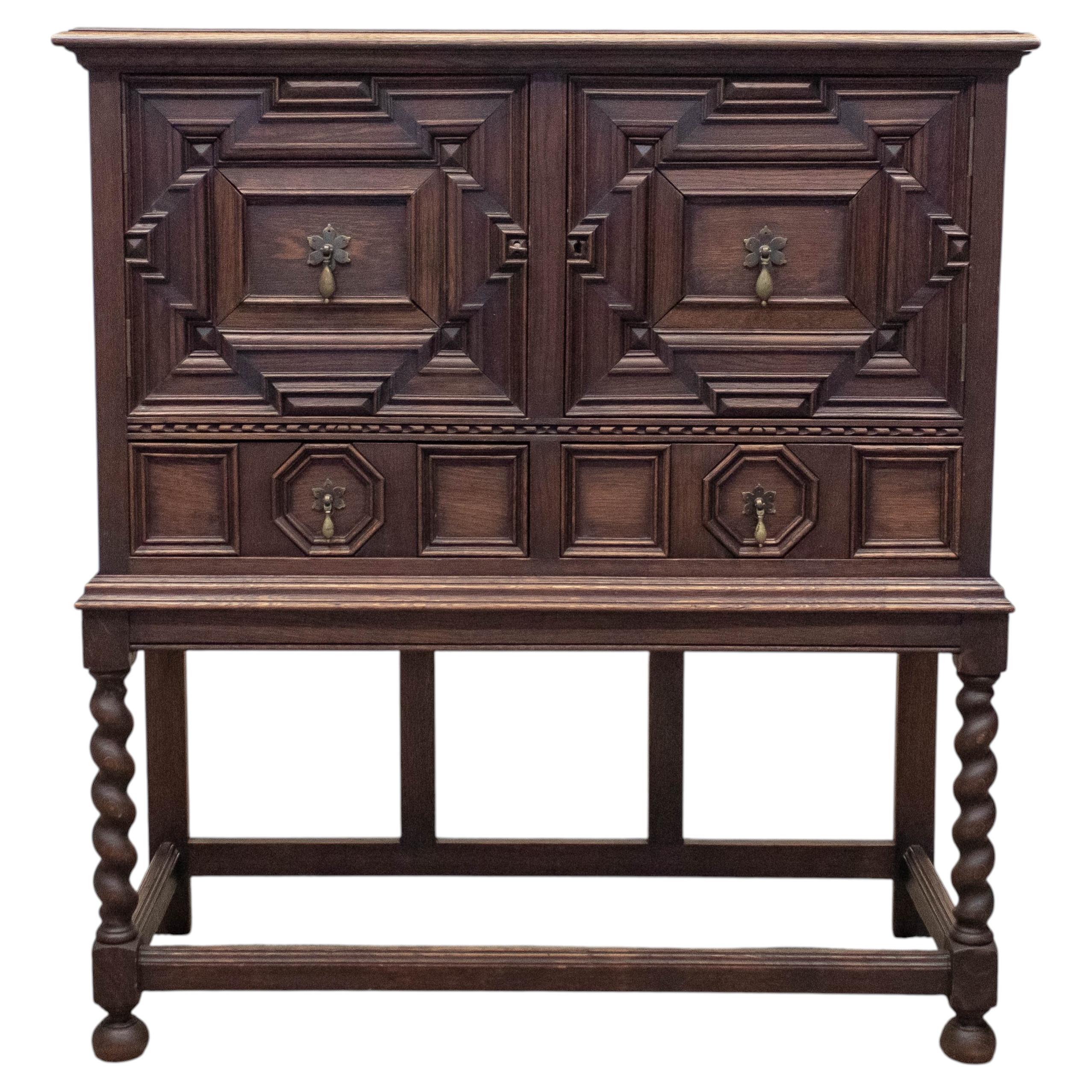 1920s Spanish Renaissance Revival Cupboard / Cabinet In Oak For Magasin Du Nord