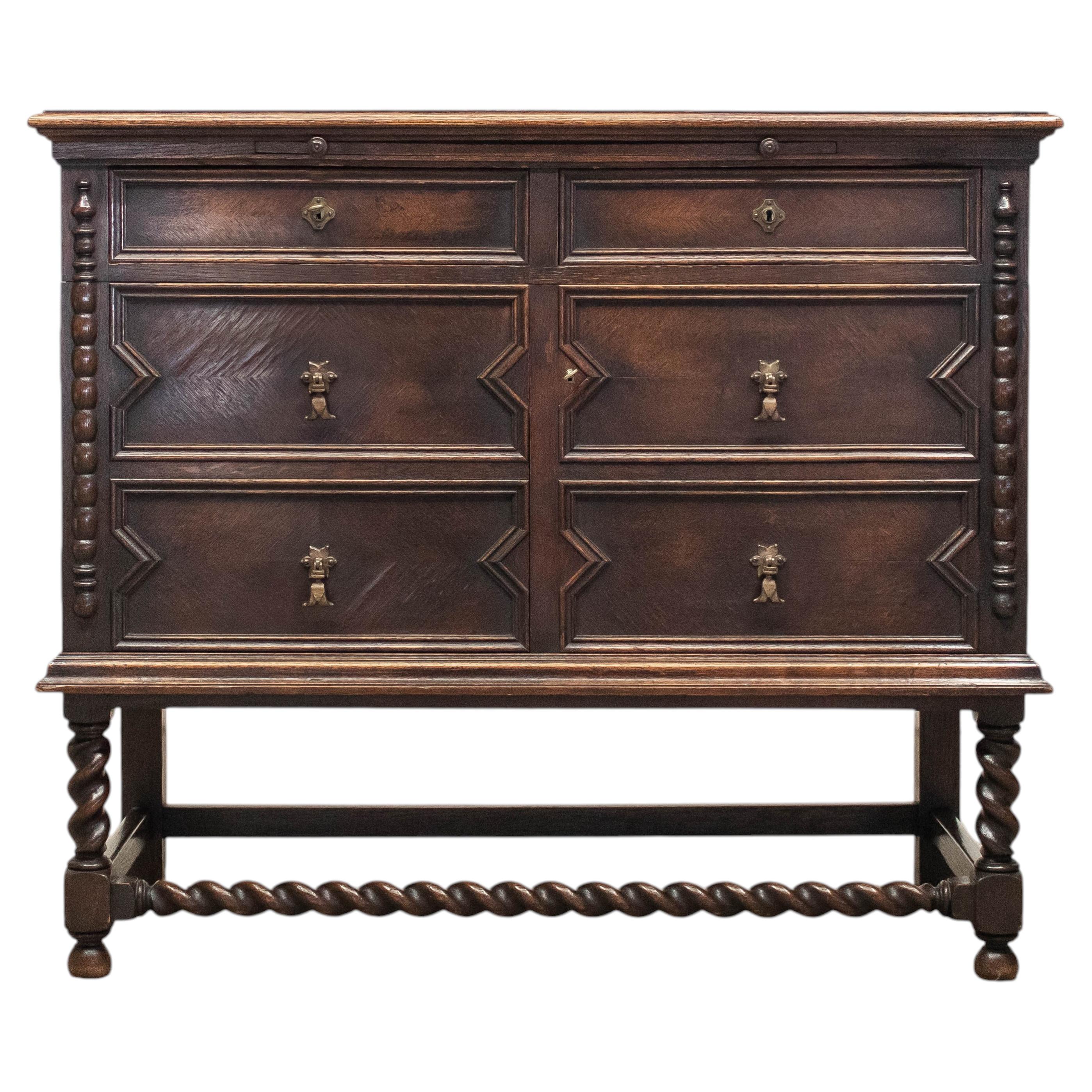1920s Spanish Renaissance Revival Cupboard / Cabinet In Oak For Sale