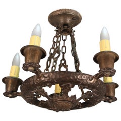1920s Spanish Revival 5-Light Chandelier with Hammered Texture