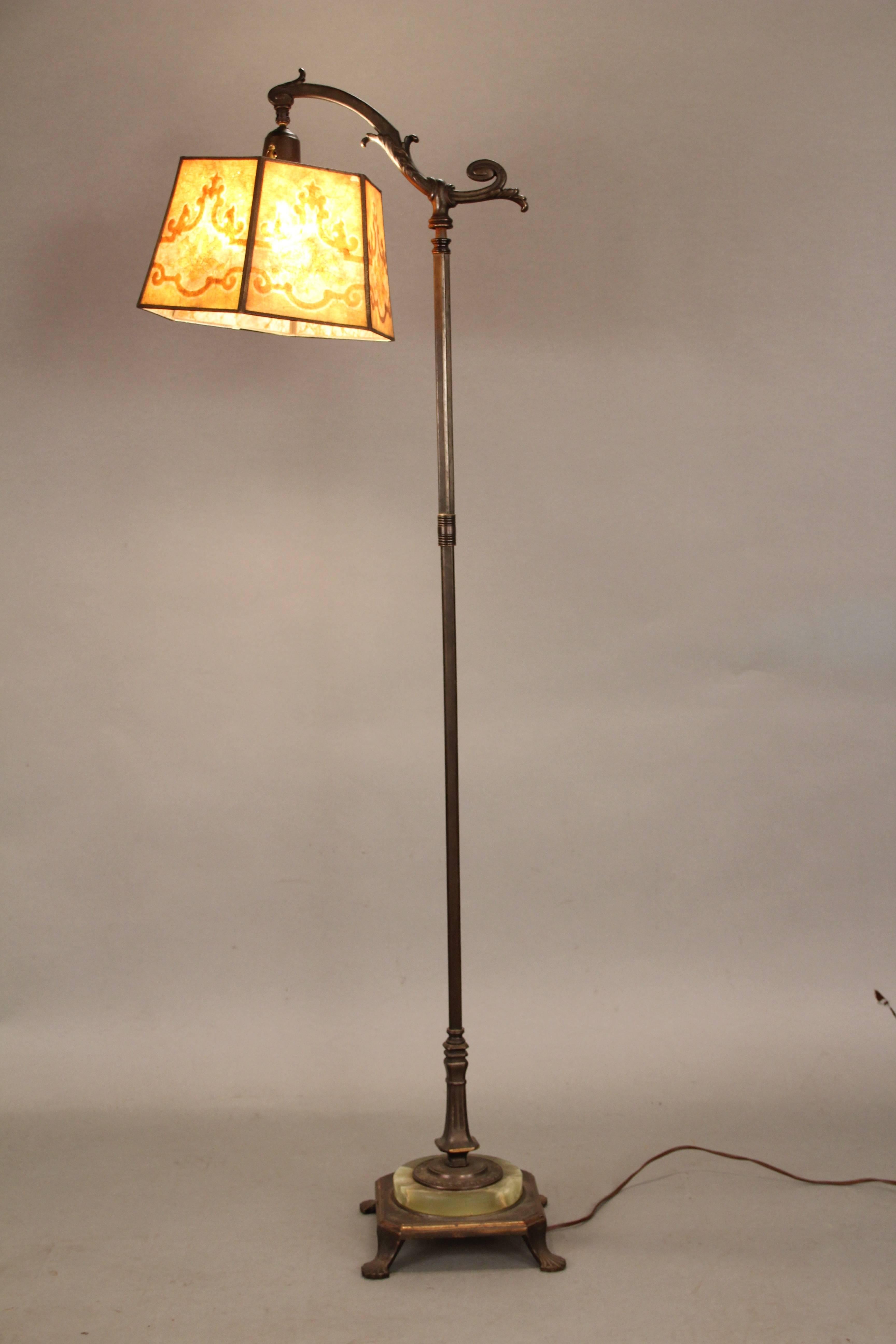 1920s Spanish Revival Bridge Lamp with Mica Shade In Good Condition In Pasadena, CA