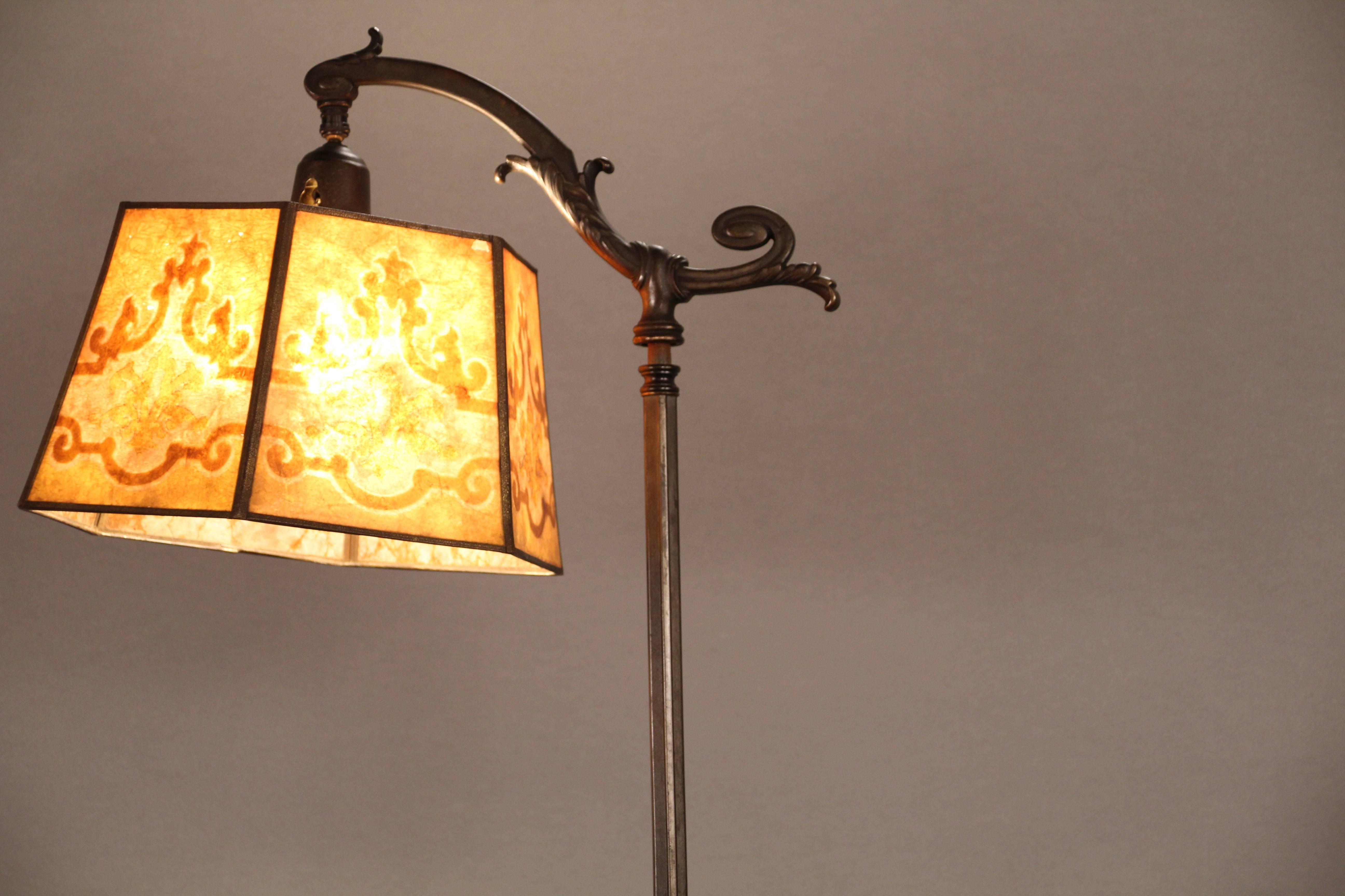 Early 20th Century 1920s Spanish Revival Bridge Lamp with Mica Shade