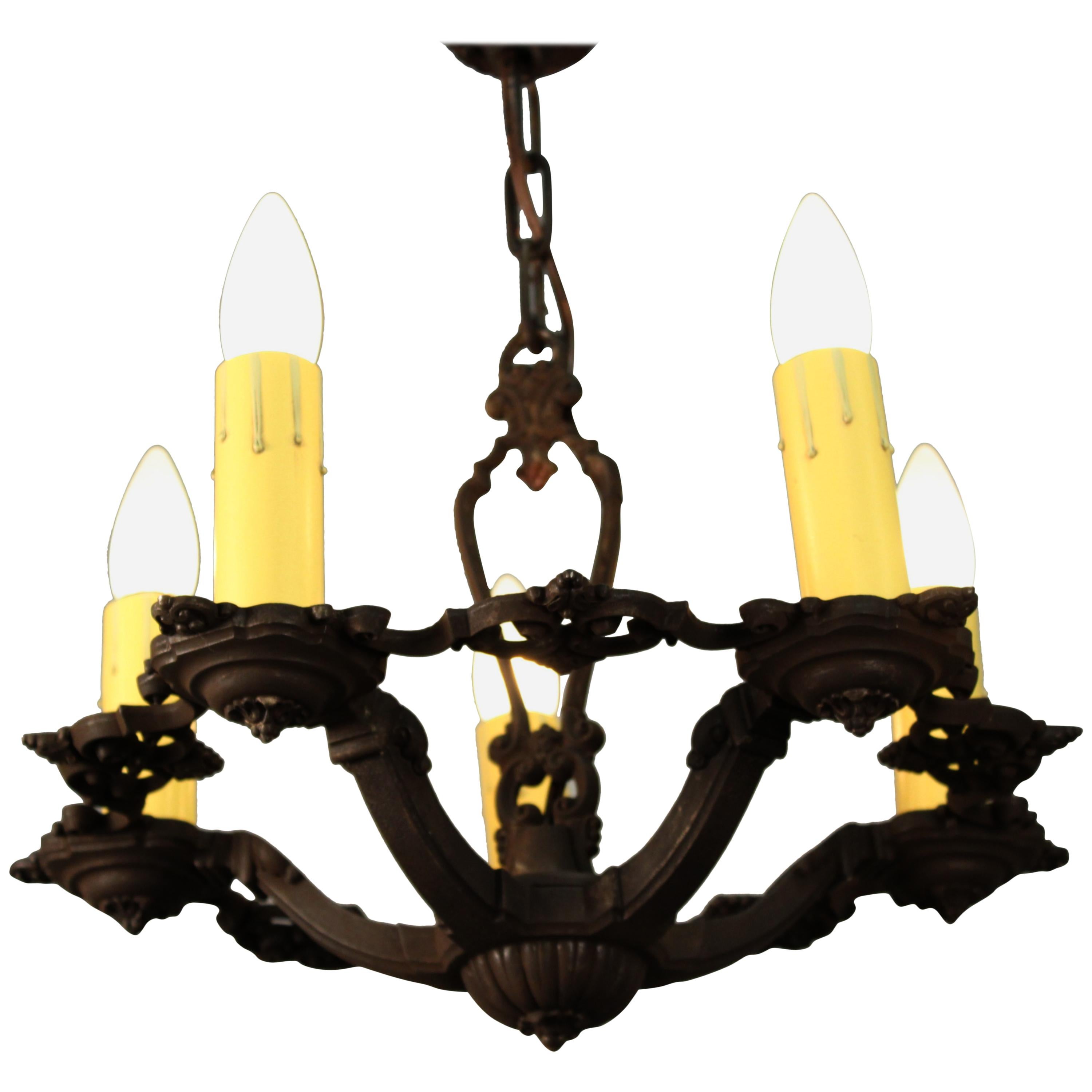 1920s Spanish Revival Chandelier with Five Lights