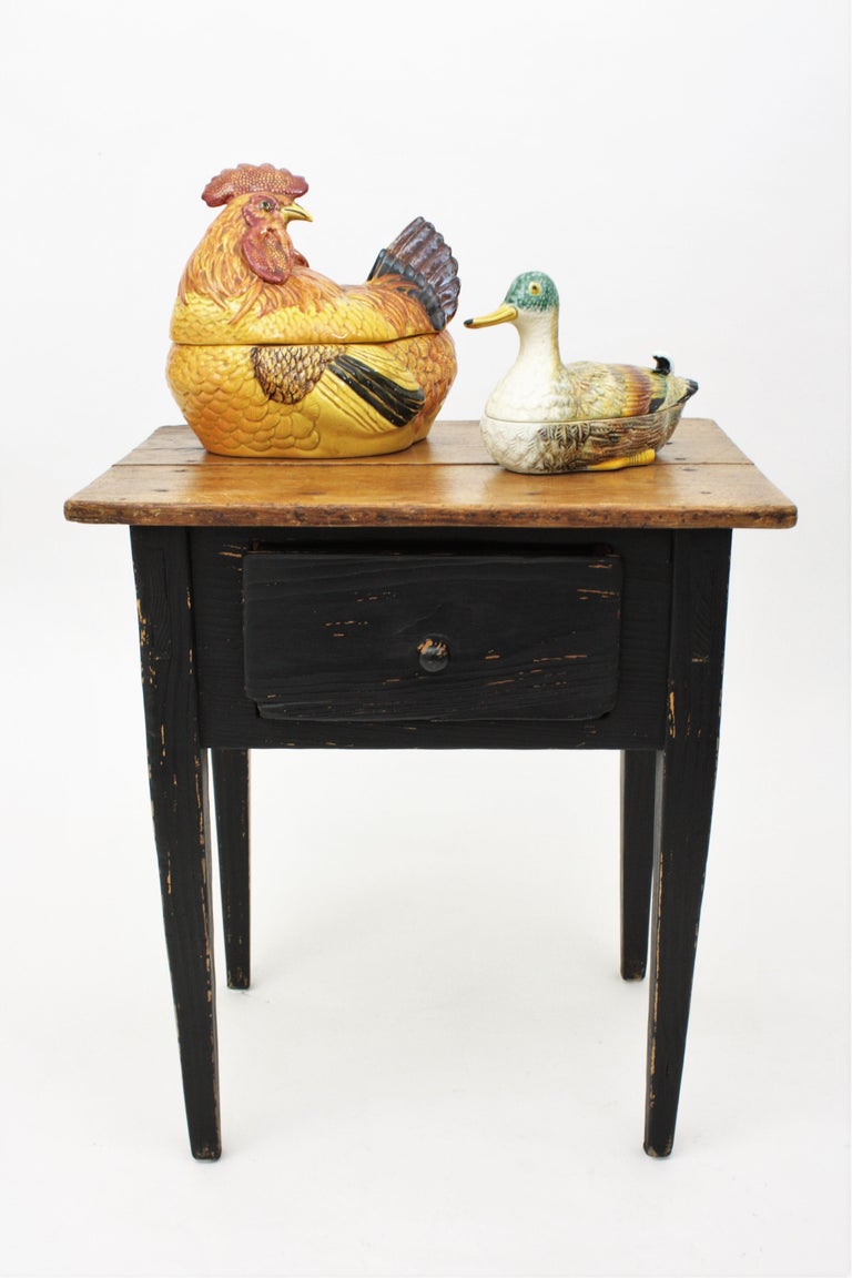 1920s Spanish Rustic Black Painted Pine Farm Kitchen Table ...