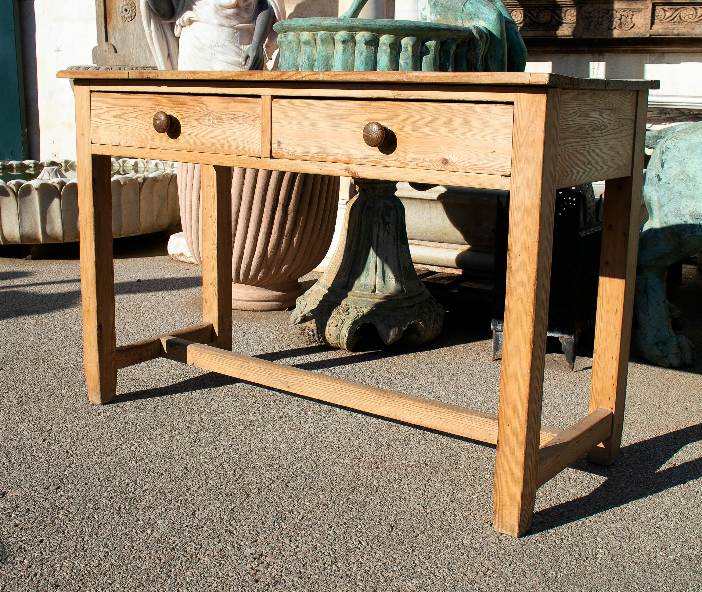 1920s Spanish Rustic Two-Drawer Country Farm Wooden Table In Good Condition In Marbella, ES
