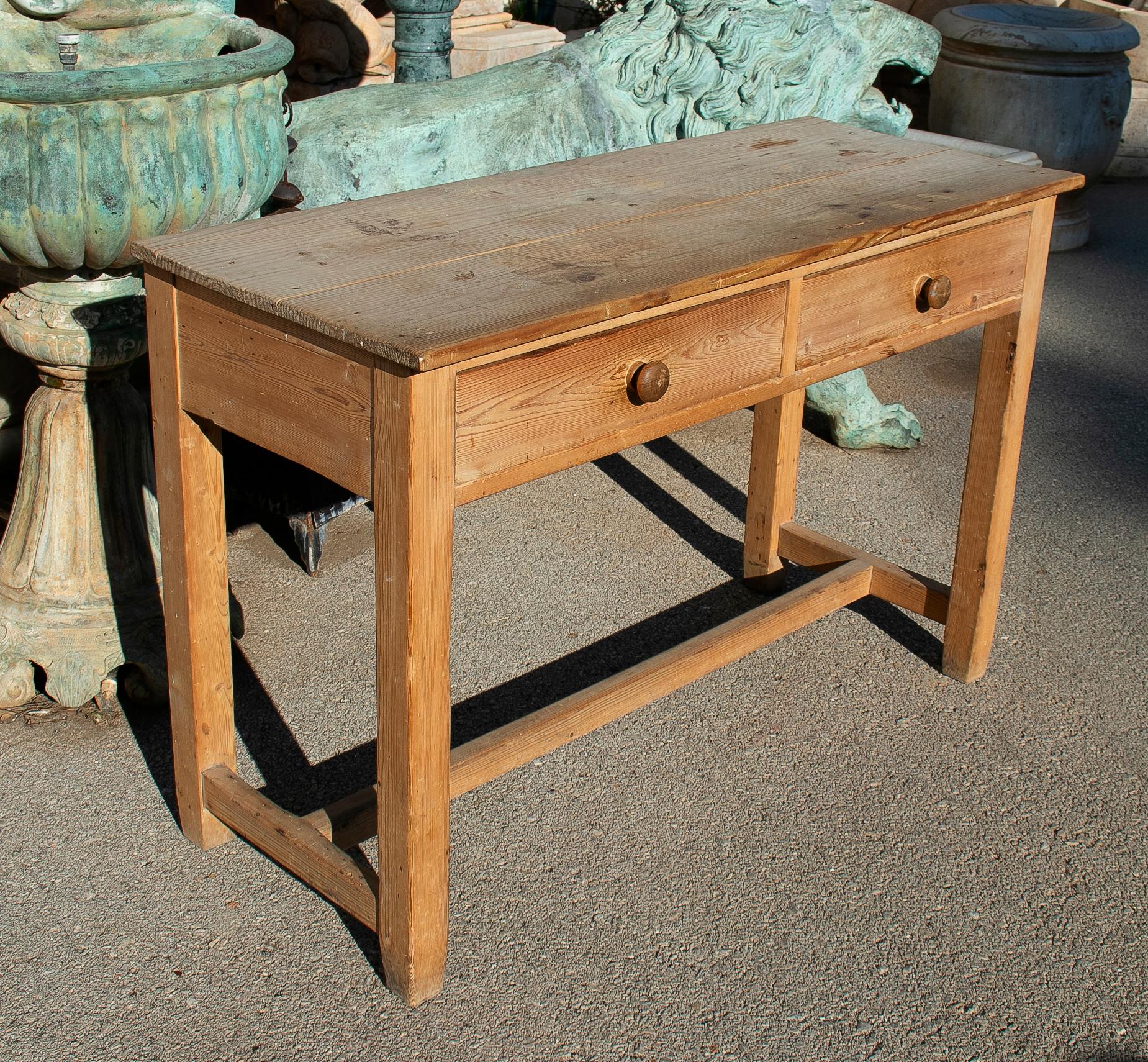 20th Century 1920s Spanish Rustic Two-Drawer Country Farm Wooden Table