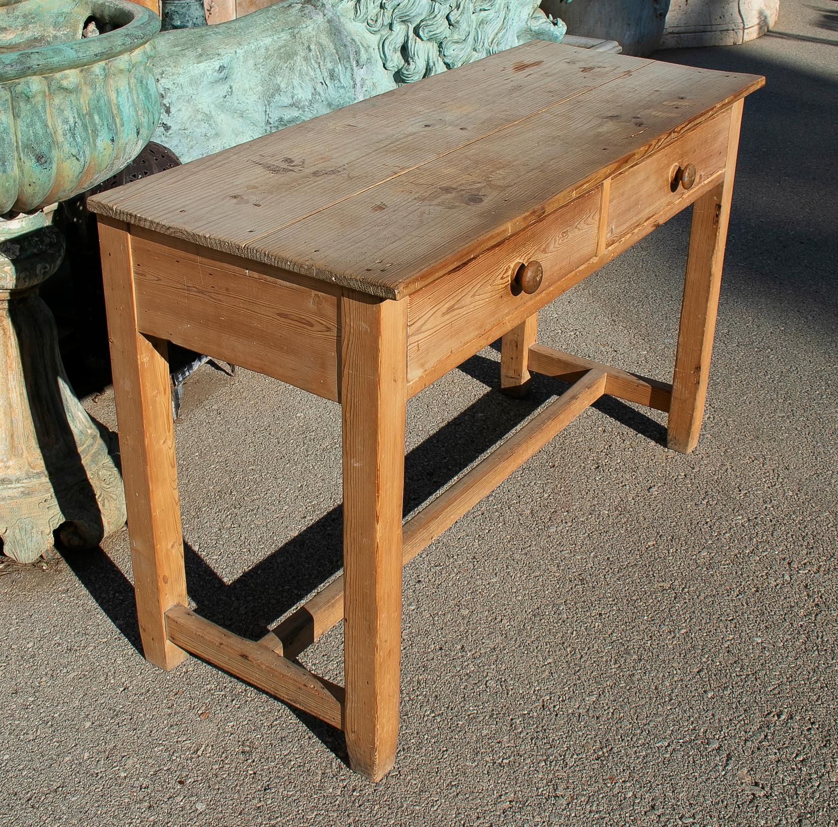 1920s Spanish Rustic Two-Drawer Country Farm Wooden Table 1