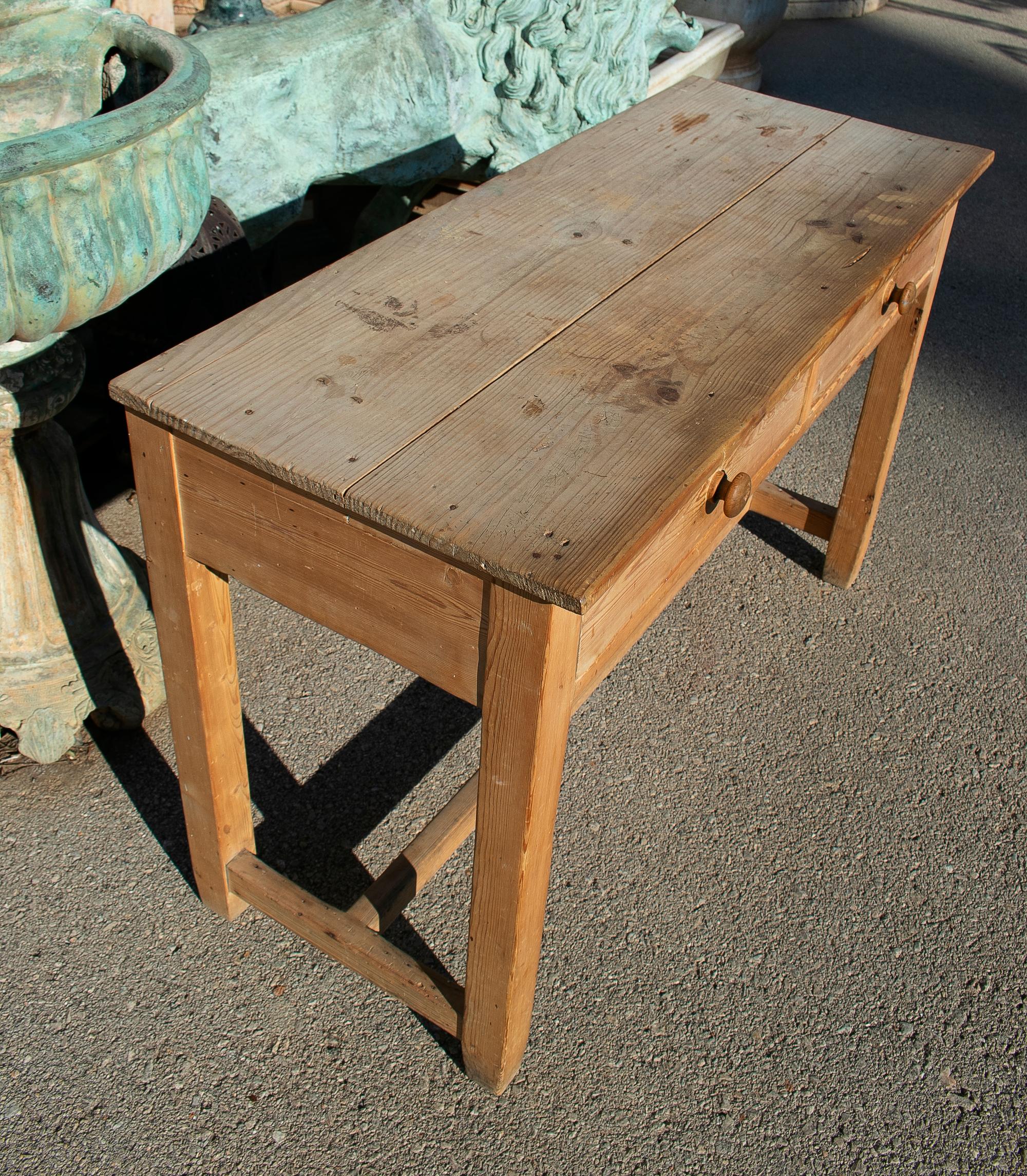 1920s Spanish Rustic Two-Drawer Country Farm Wooden Table 4