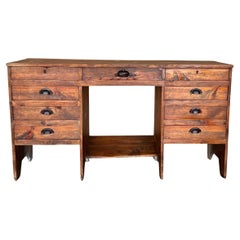 Antique 1920's Spanish Secretaire Pine Work Pedestal Desk