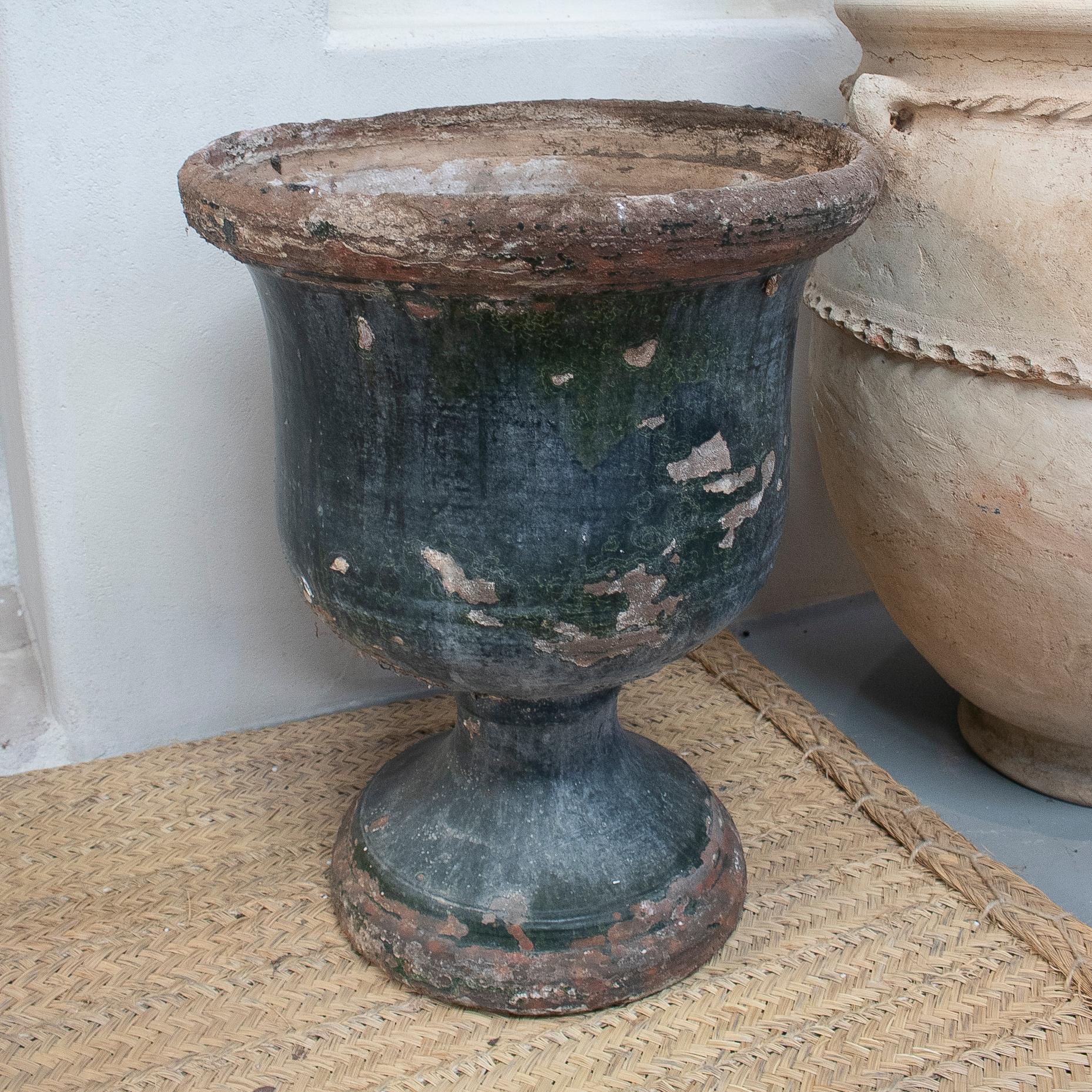 1920s Spanish Terracotta Earthenware Garden Planter w/ Original Paint In Good Condition In Marbella, ES