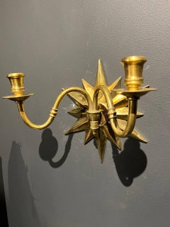 French Provincial Gilt Bronze Starburst Double Light Sconces 1920s