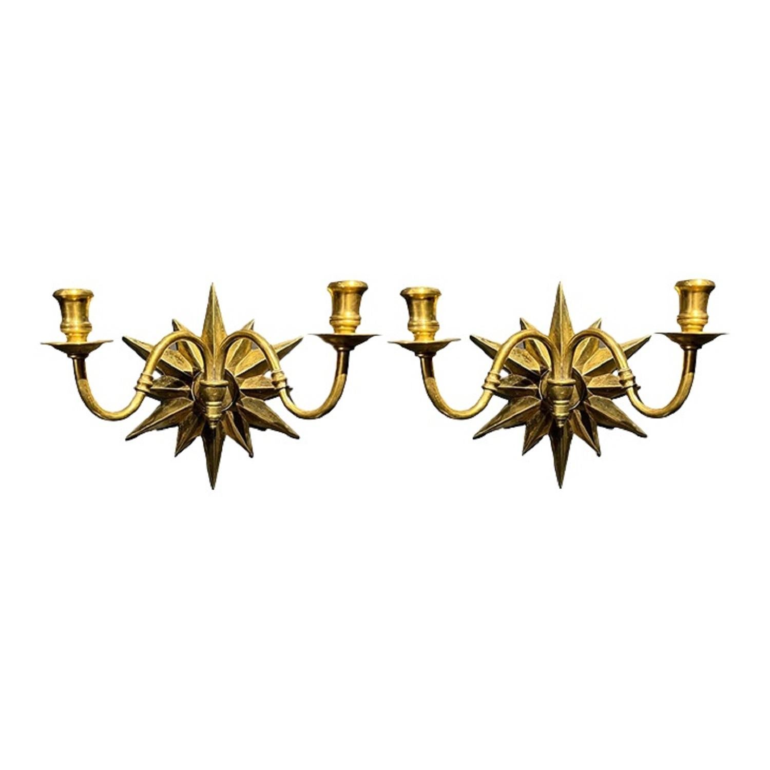 1920s Starburst Double Light Sconces In Good Condition For Sale In New York, NY