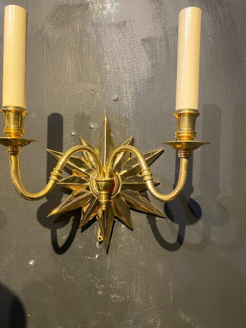 Early 20th Century 1920s Starburst Double Light Sconces For Sale
