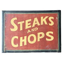 1920s Steaks & Chops Hand Painted Wood Sign • Early American Folk Art Signage