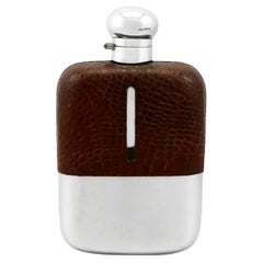 1920s Sterling Silver and Crocodile Skin Hip Flask