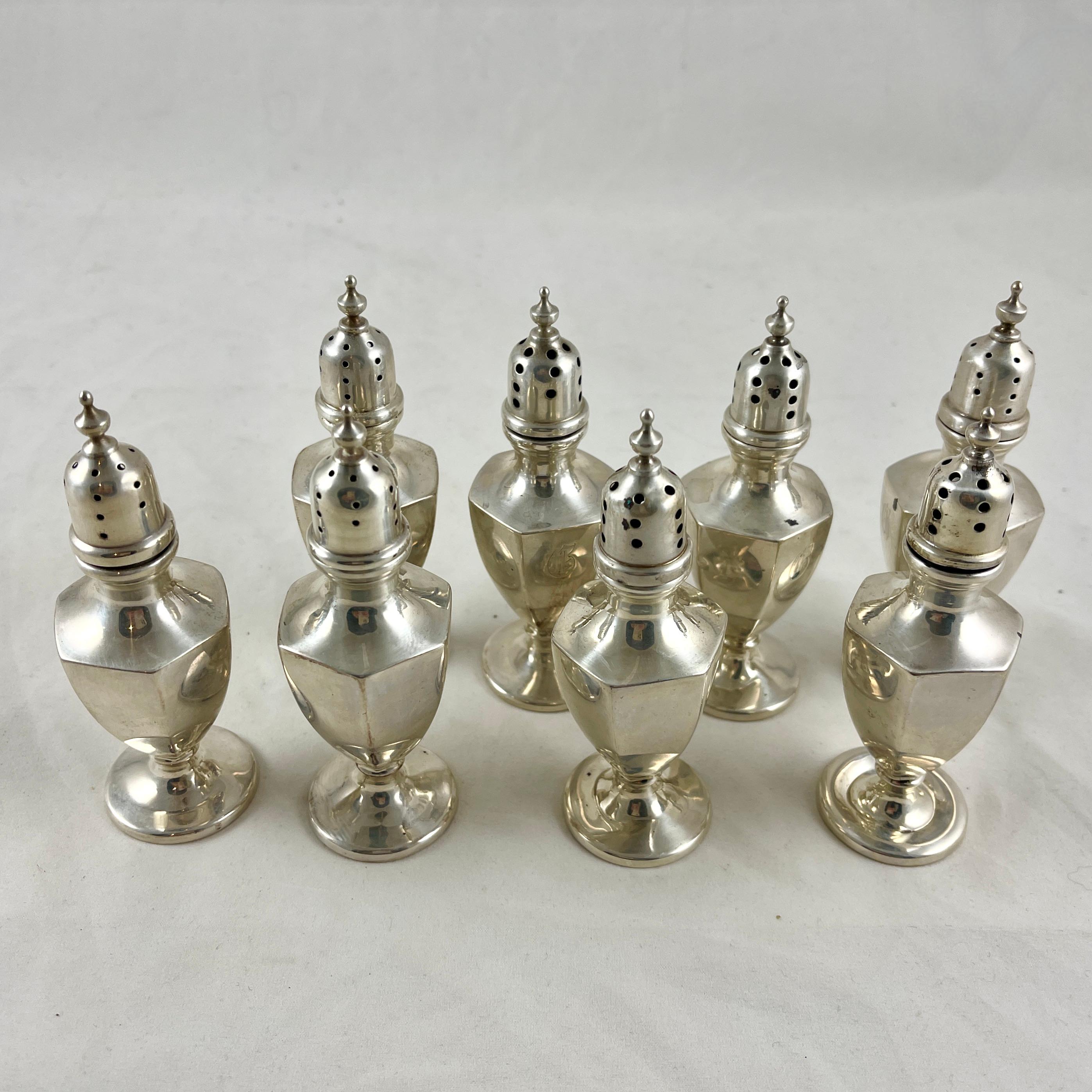 American Classical 1920s Sterling Silver Salt and Pepper Shaker Pairs, Set of Eight