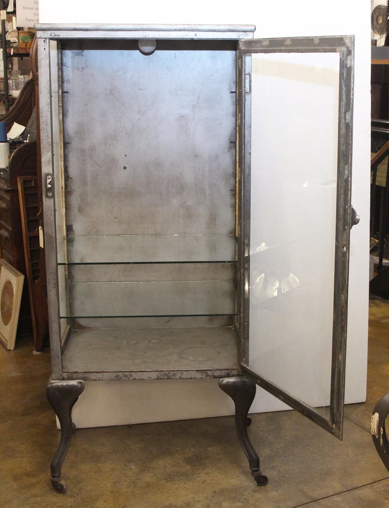 1920s Stripped and Lacquered Lit Steel Dental Cabinet with Cabriole