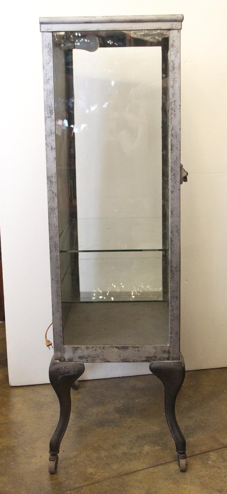1920s Stripped and Lacquered Lit Steel Dental Cabinet with Cabriole