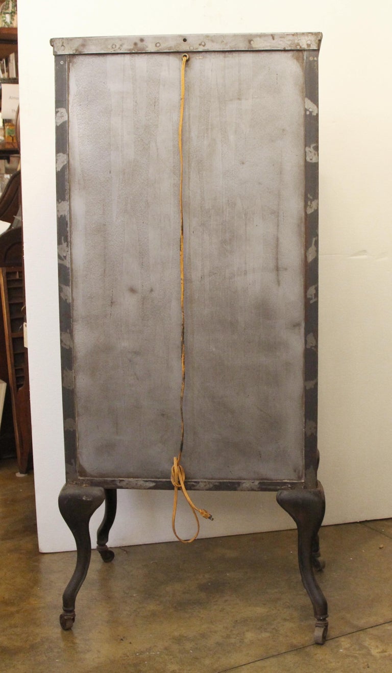 1920s Stripped and Lacquered Lit Steel Dental Cabinet with Cabriole