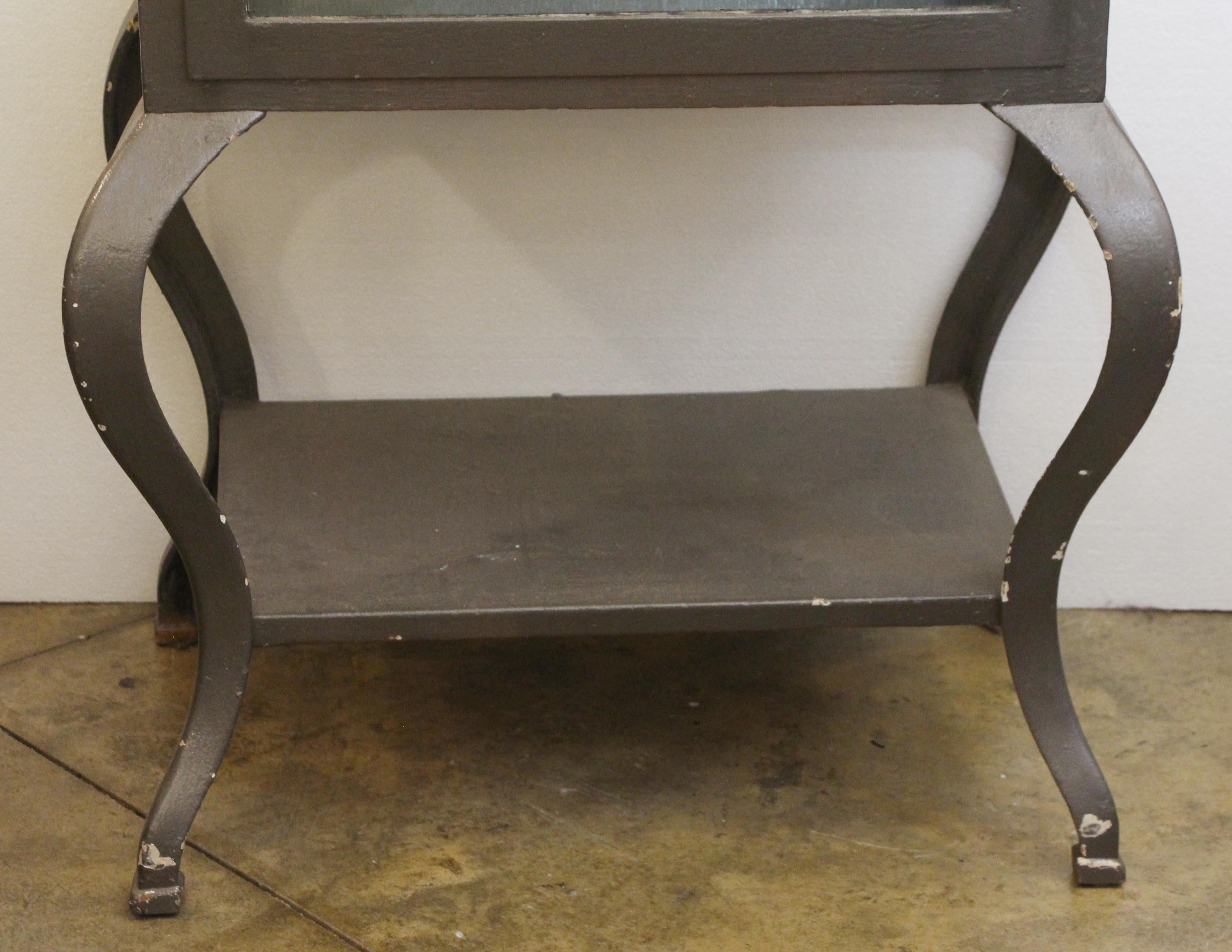 Industrial 1920s Painted Steel Dental Cabinet with Cabriole Legs and Shelves