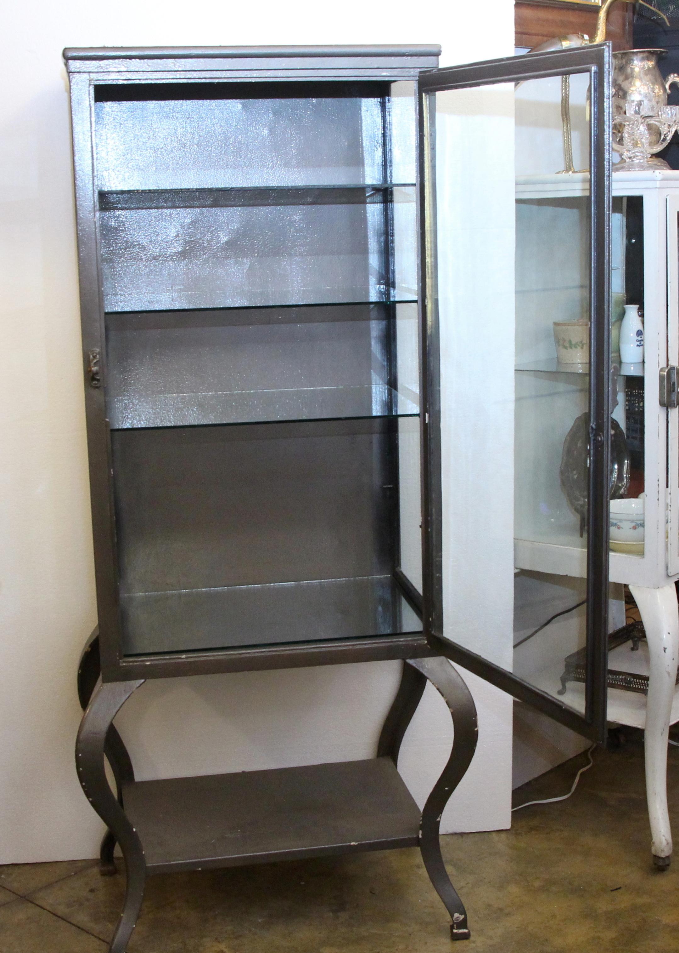 American 1920s Painted Steel Dental Cabinet with Cabriole Legs and Shelves