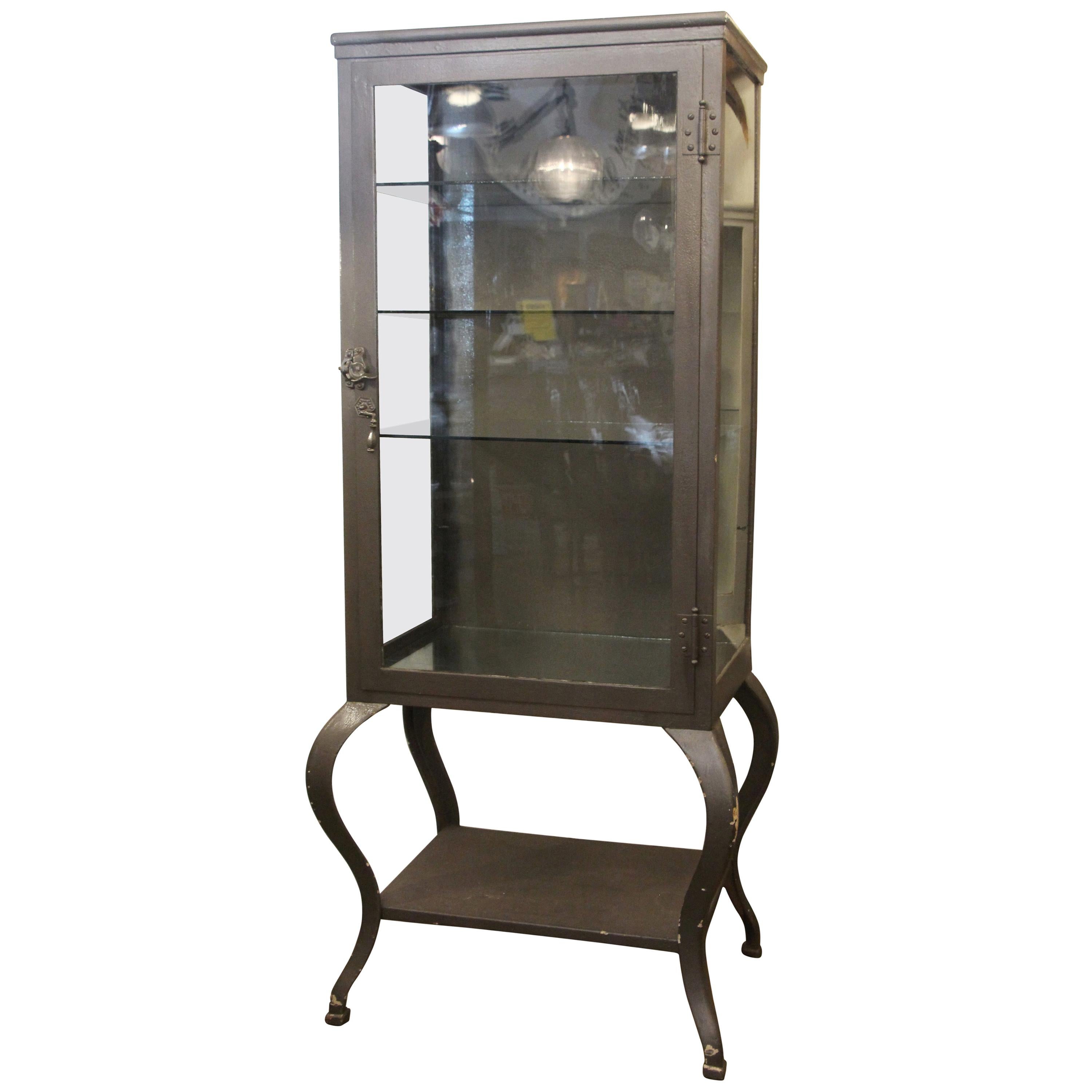 1920s Painted Steel Dental Cabinet with Cabriole Legs and Shelves