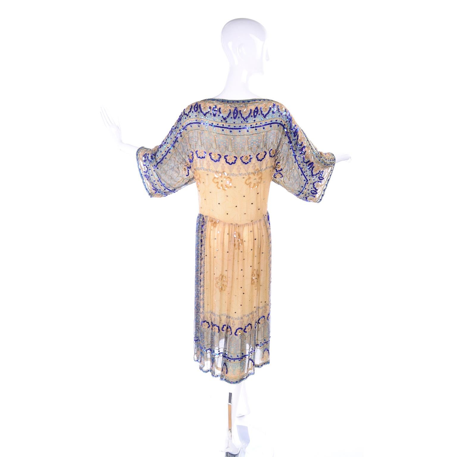 Women's 1920s Style Vintage Fine Silk Beaded Dress w Sequins by Judith Ann Creations