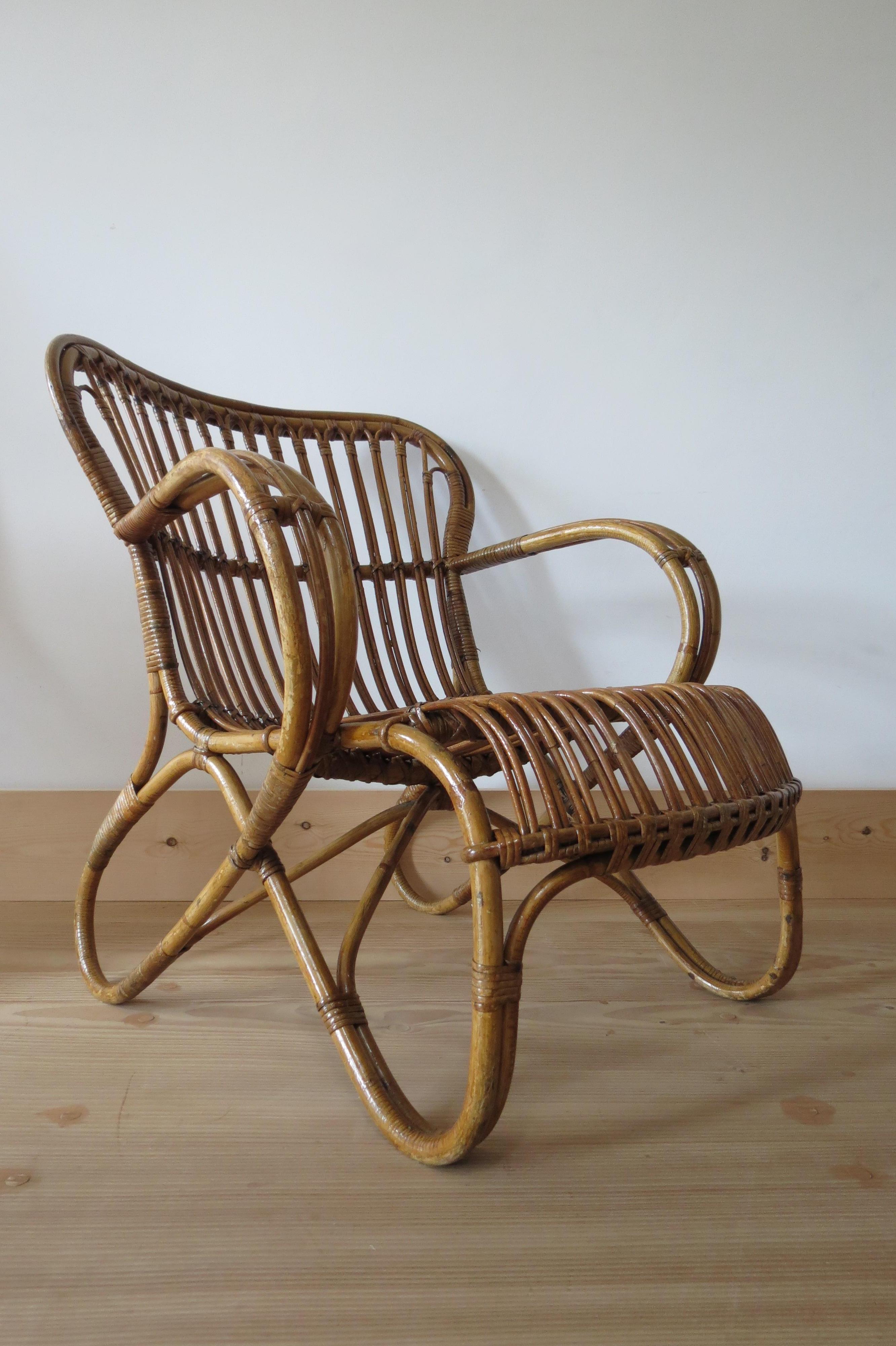 1920s Stylish Cane and Bamboo Lounge Chair In Good Condition In Stow on the Wold, GB