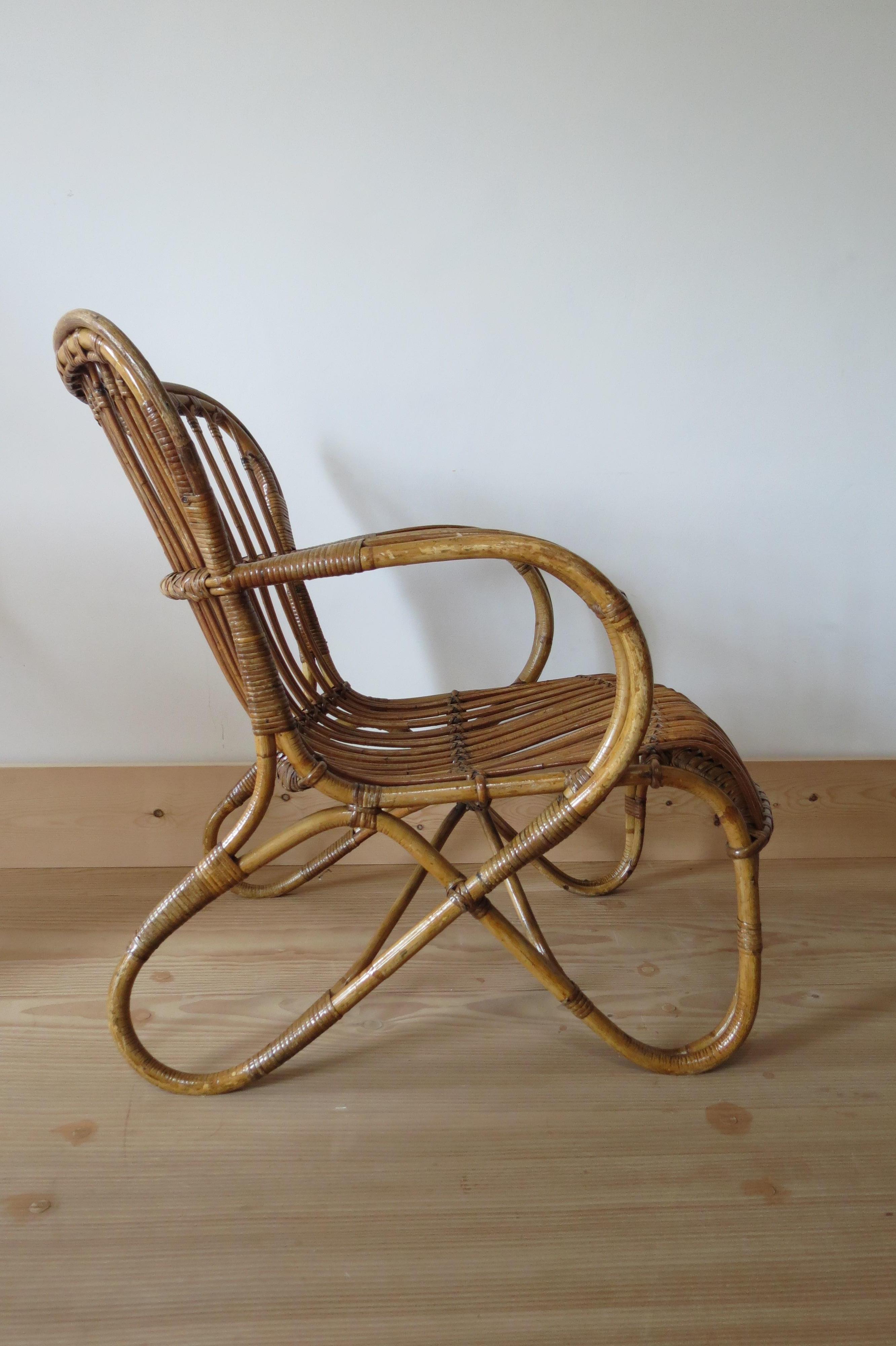 Early 20th Century 1920s Stylish Cane and Bamboo Lounge Chair
