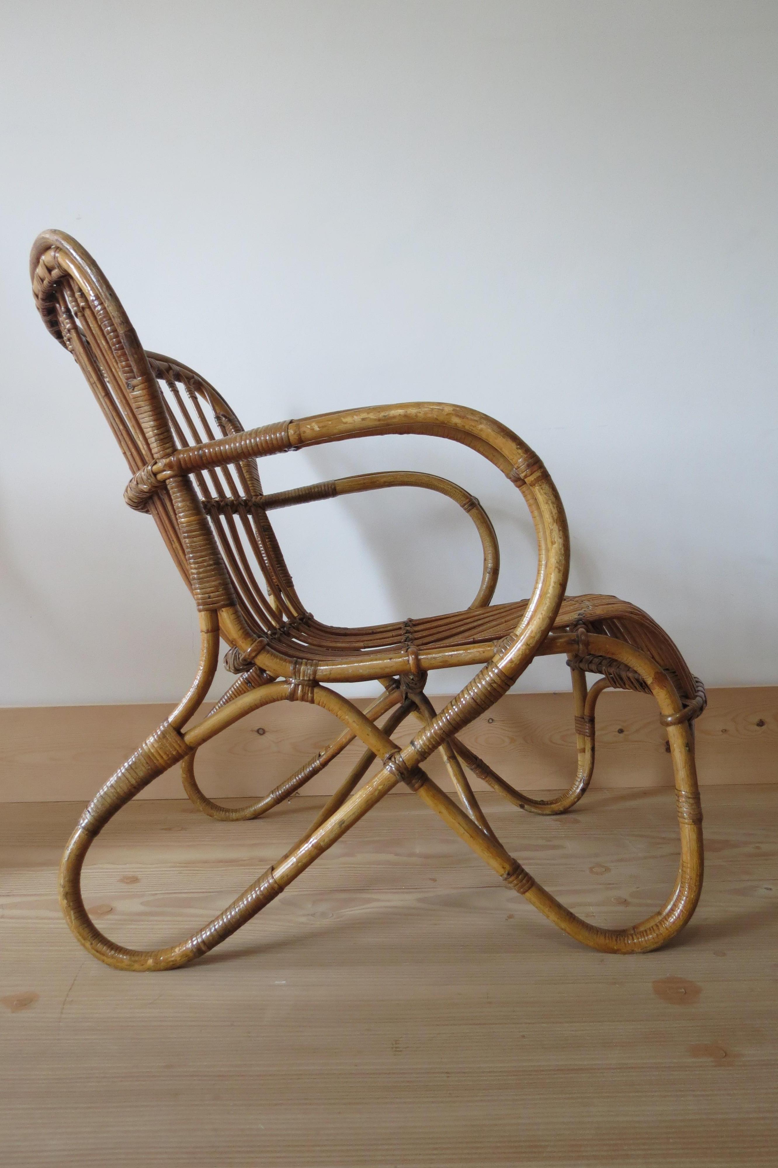 1920s Stylish Cane and Bamboo Lounge Chair 1