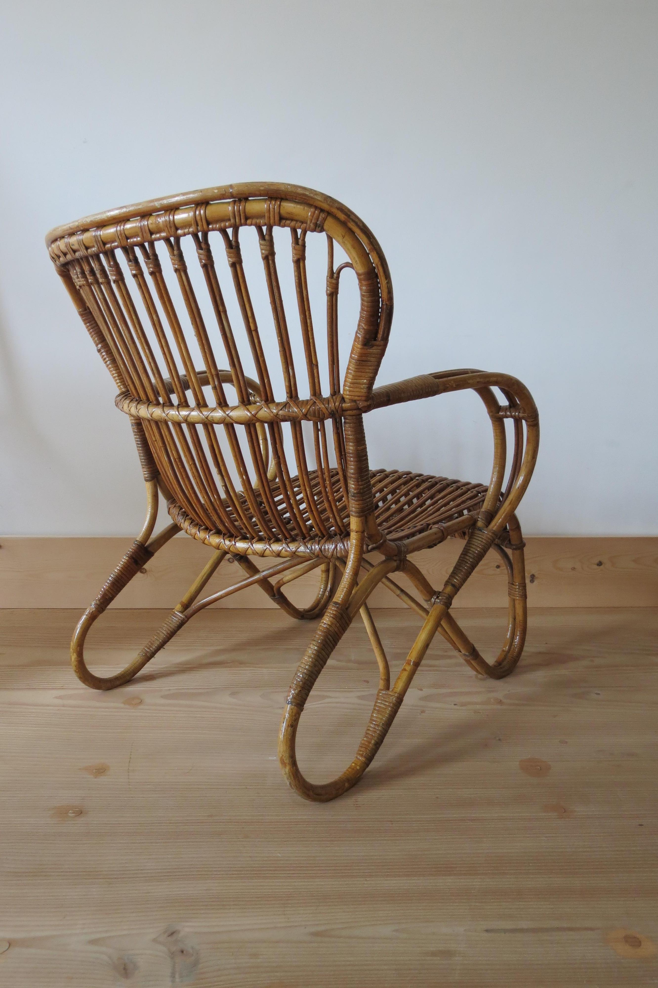 1920s Stylish Cane and Bamboo Lounge Chair 2