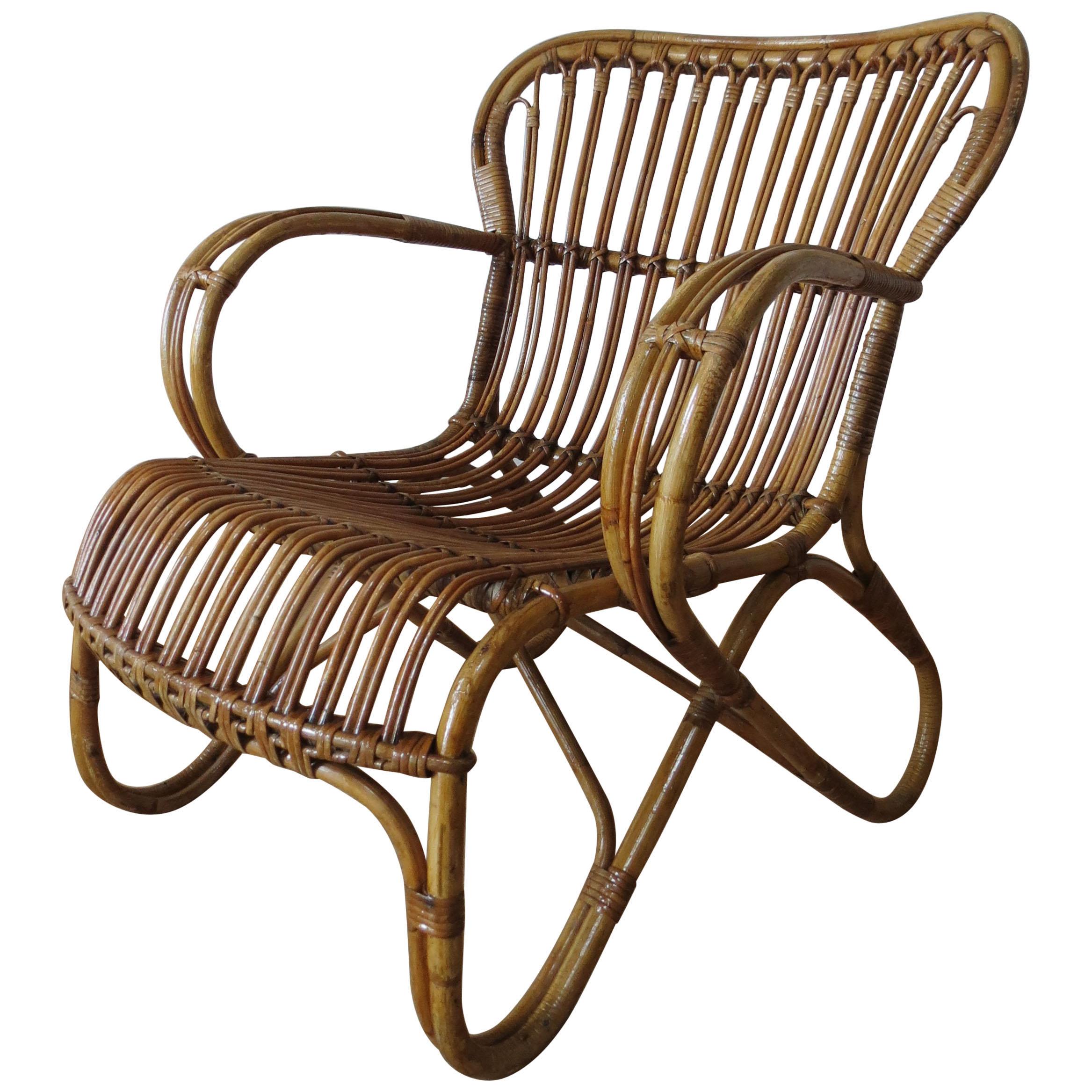 1920s Stylish Cane and Bamboo Lounge Chair
