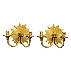 1920er Jahre Sunburst vergoldete Bronze Wandleuchter mit zwei Lichtern