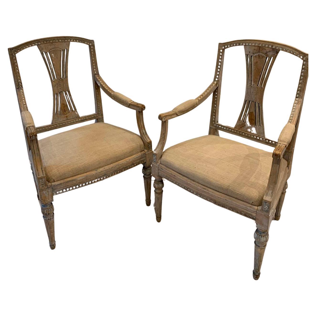 1920s Swedish armchairs hand-scraped to their original paint