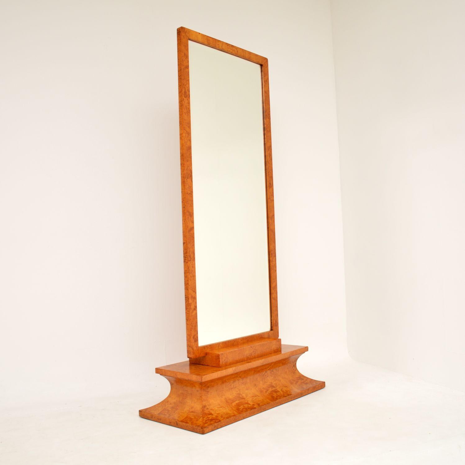 1920's Swedish Art Deco Birds Eye Maple Cheval Mirror In Good Condition In London, GB