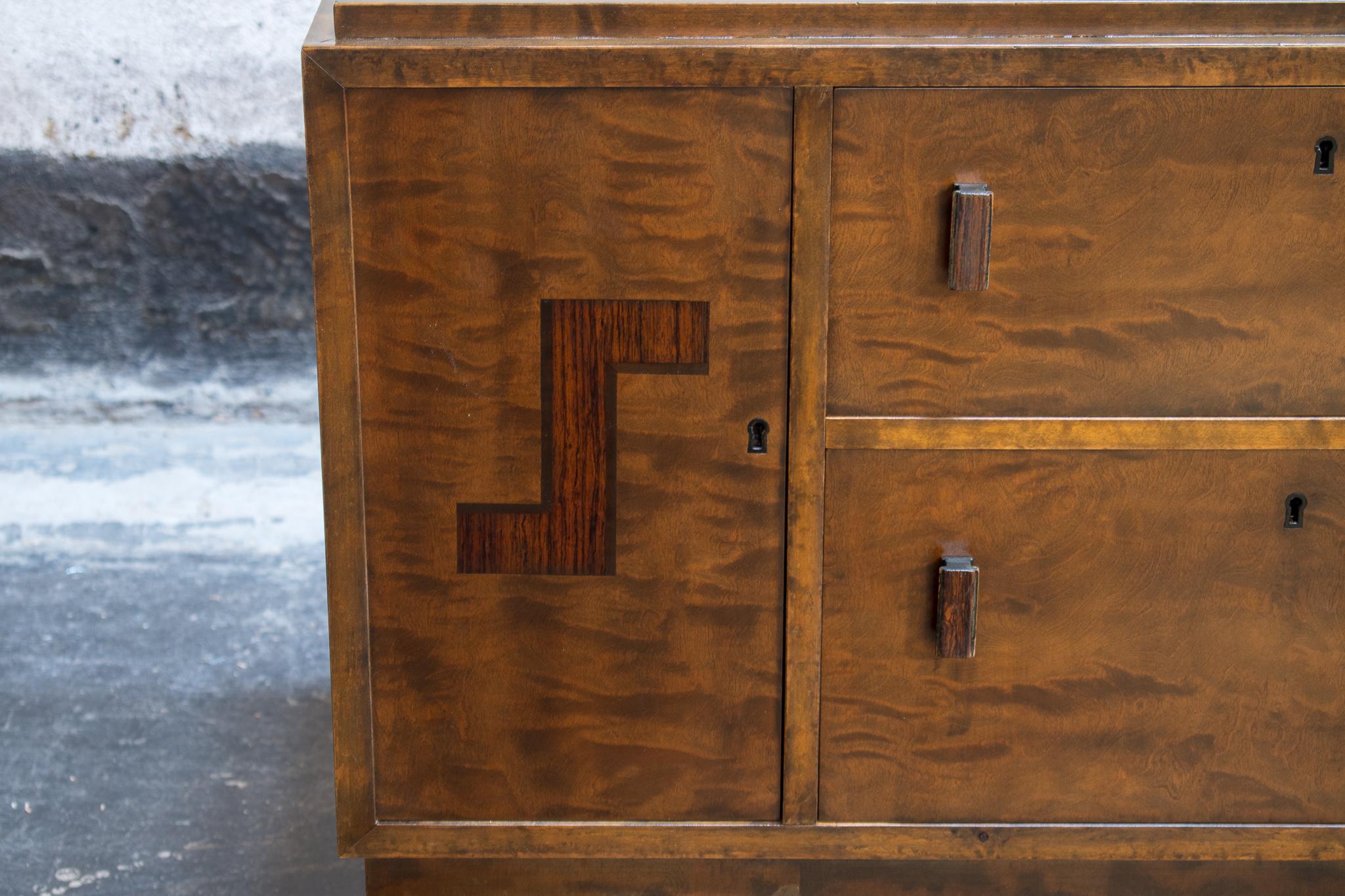 1920's Swedish Art Deco Flame Birch Cabinet Chest of Drawers with Inlay For Sale 3