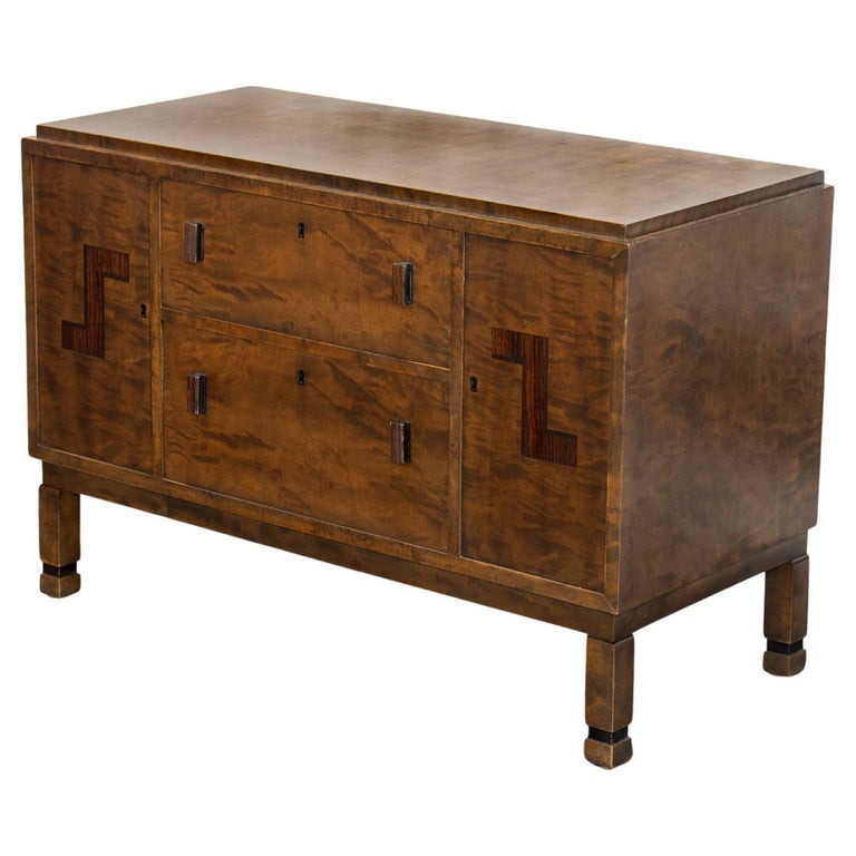 1920's Swedish Art Deco Flame Birch Chest of Drawers with Inlay