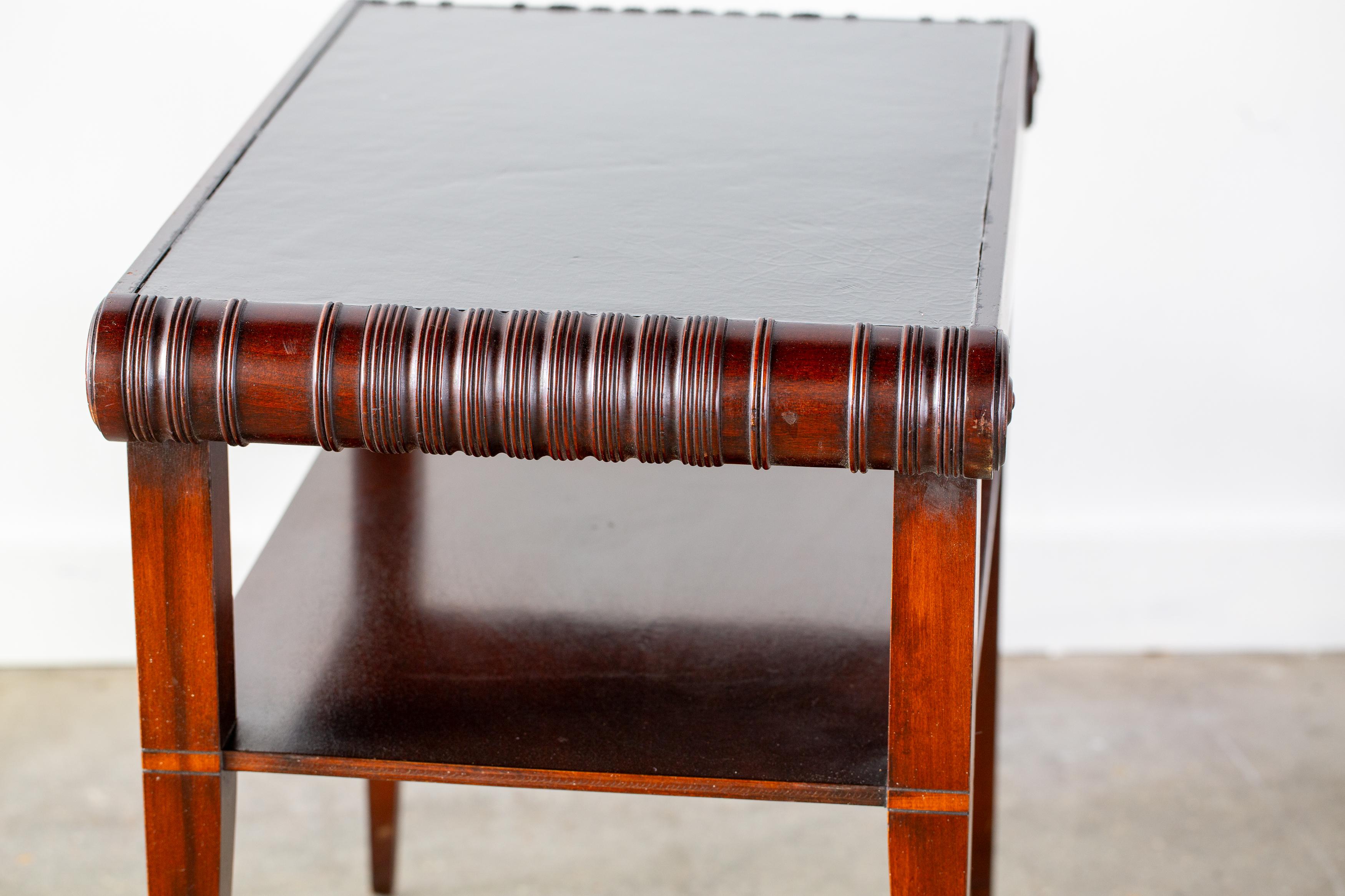 Early 20th Century 1920s Swedish Art Deco Leather top Mahogany End Tables Nightstands For Sale