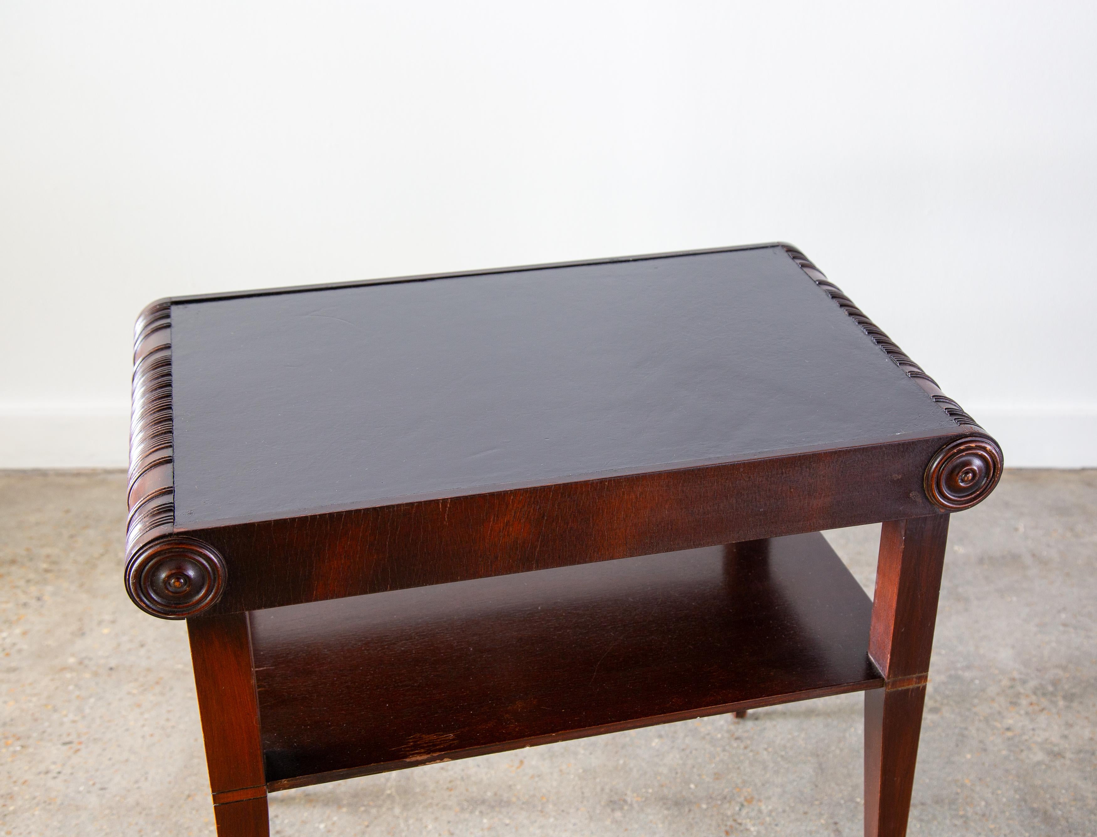 1920s Swedish Art Deco Leather top Mahogany End Tables Nightstands For Sale 5