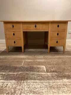 Circa 1900s Partners desk with original tooled  leather top - Swedish birch