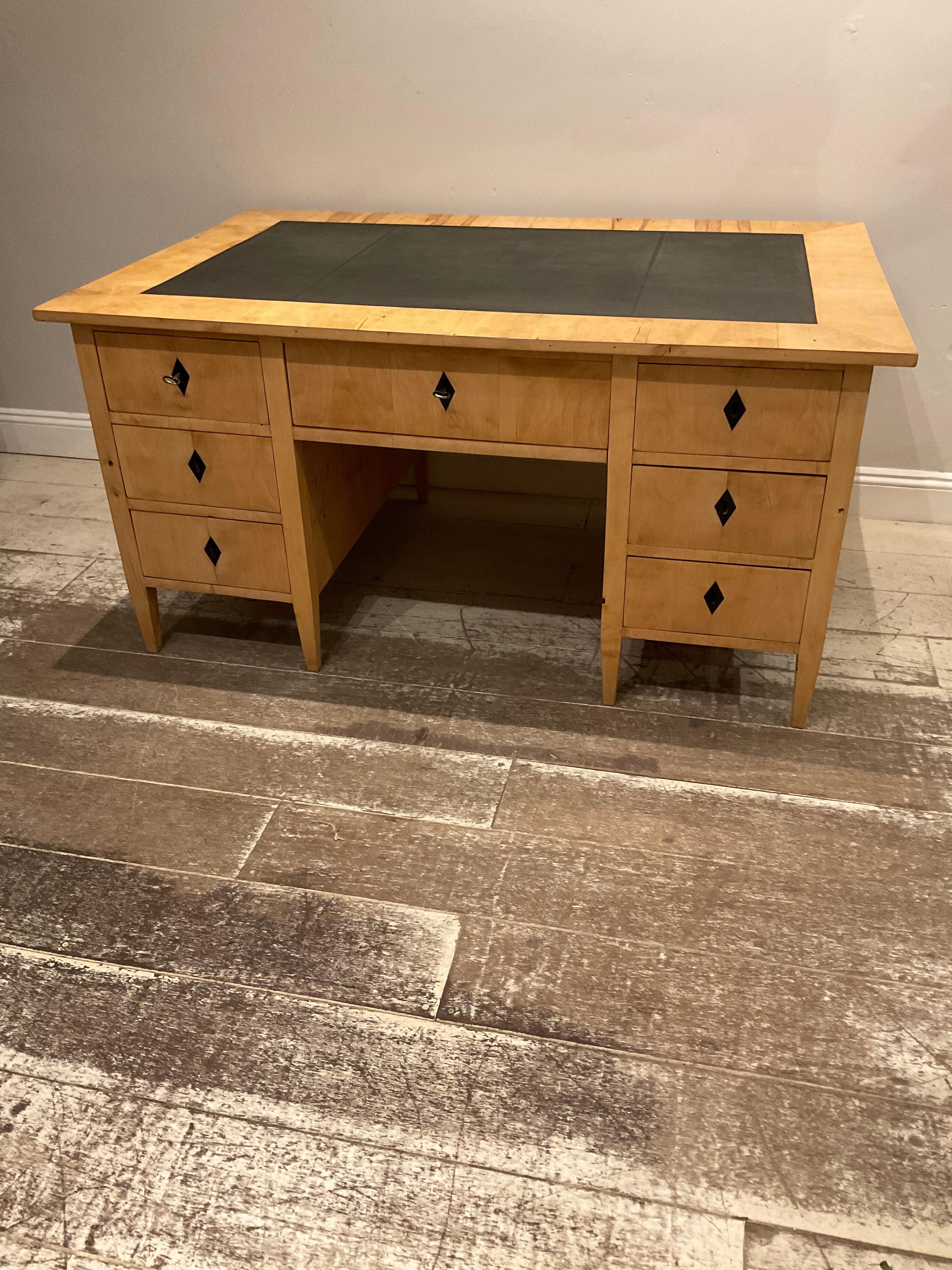 Embossed Circa 1900s Partners desk with original tooled  leather top - Swedish birch  For Sale