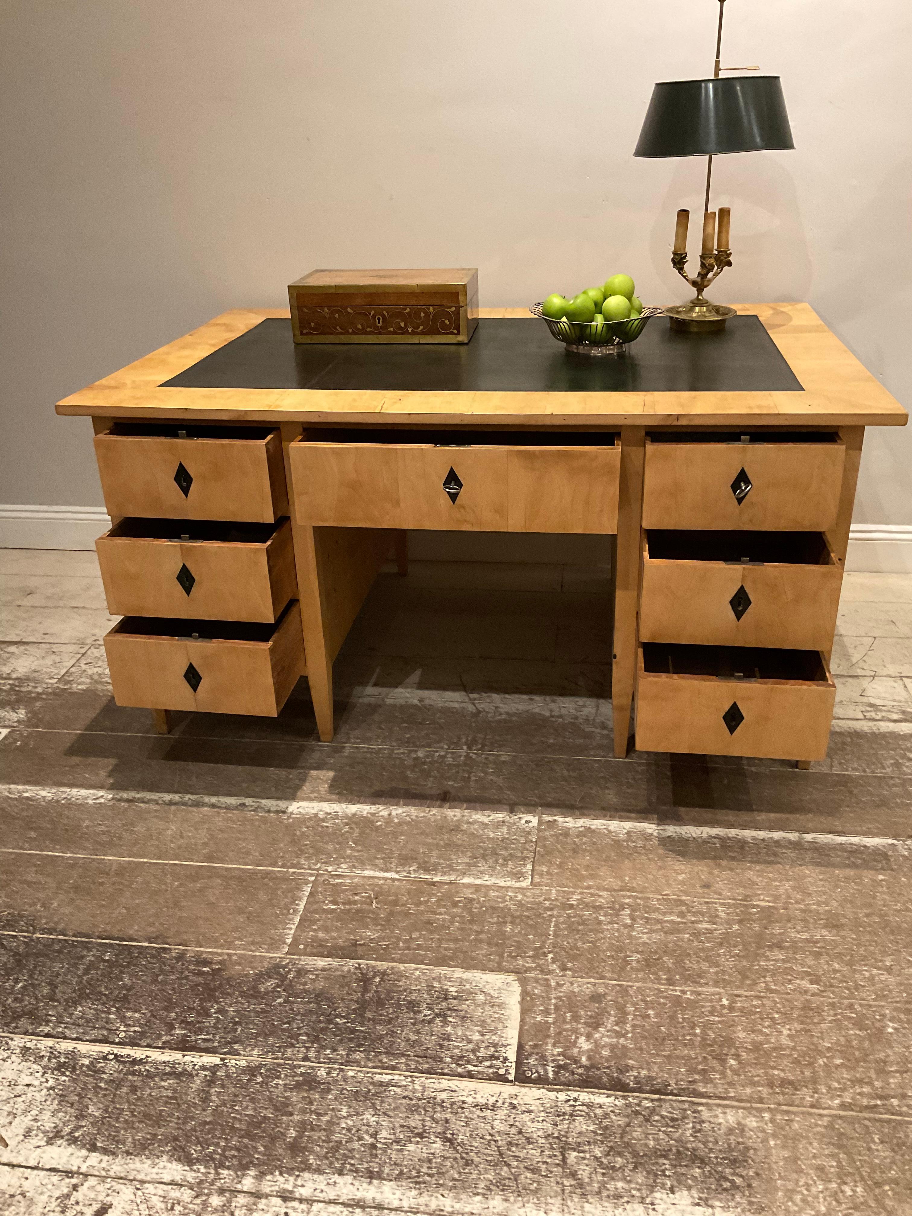 Early 20th Century Circa 1900s Partners desk with original tooled  leather top - Swedish birch  For Sale