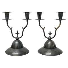 1920s Swedish Grace Candleholders, Two‑Arm Pair, Marked 1:ma N.S.