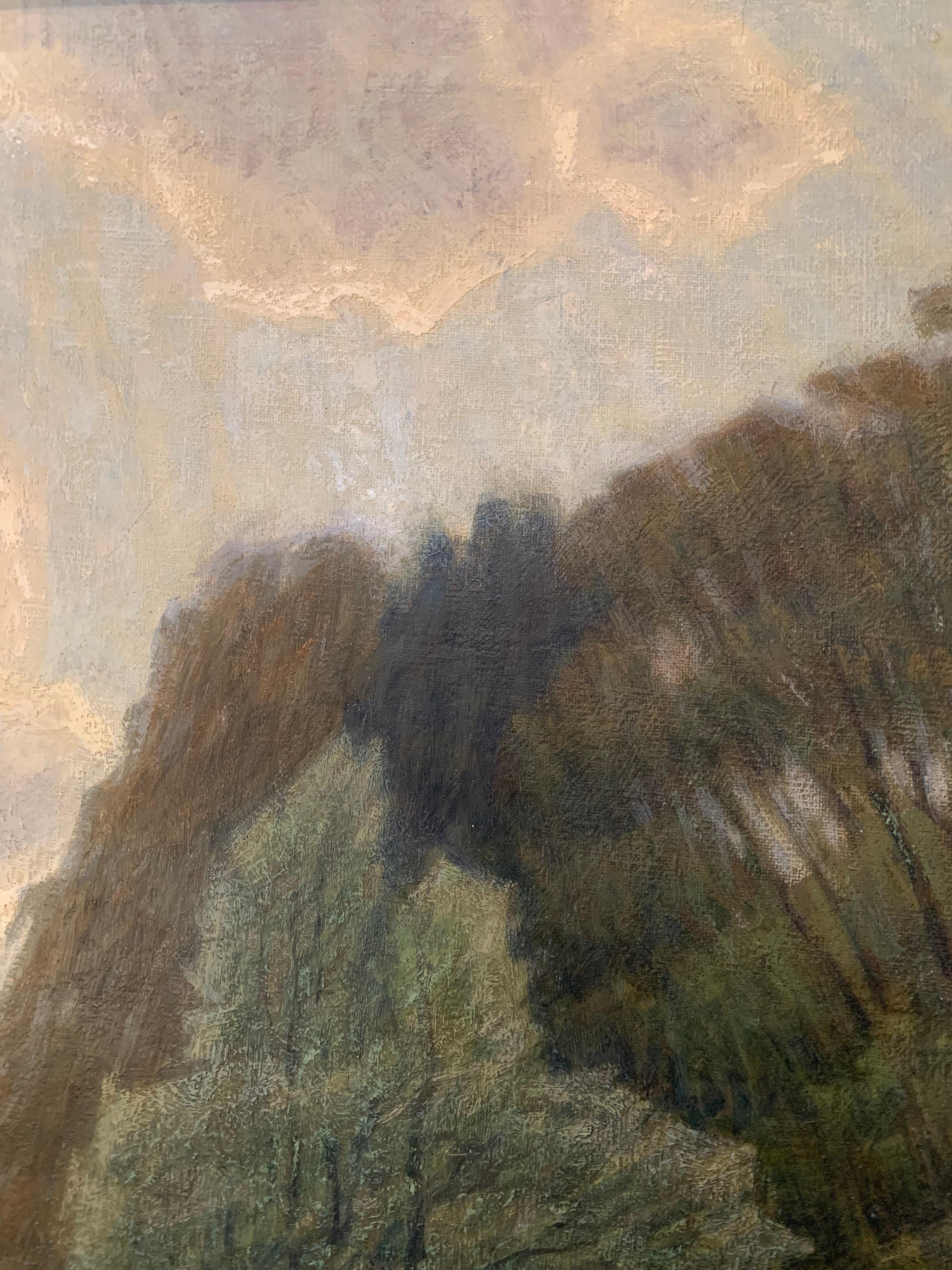 Peinture à l'huile suédoise des années 1920 par Albert Larsson (1869-1952) Paysage avec arbres en vente 2