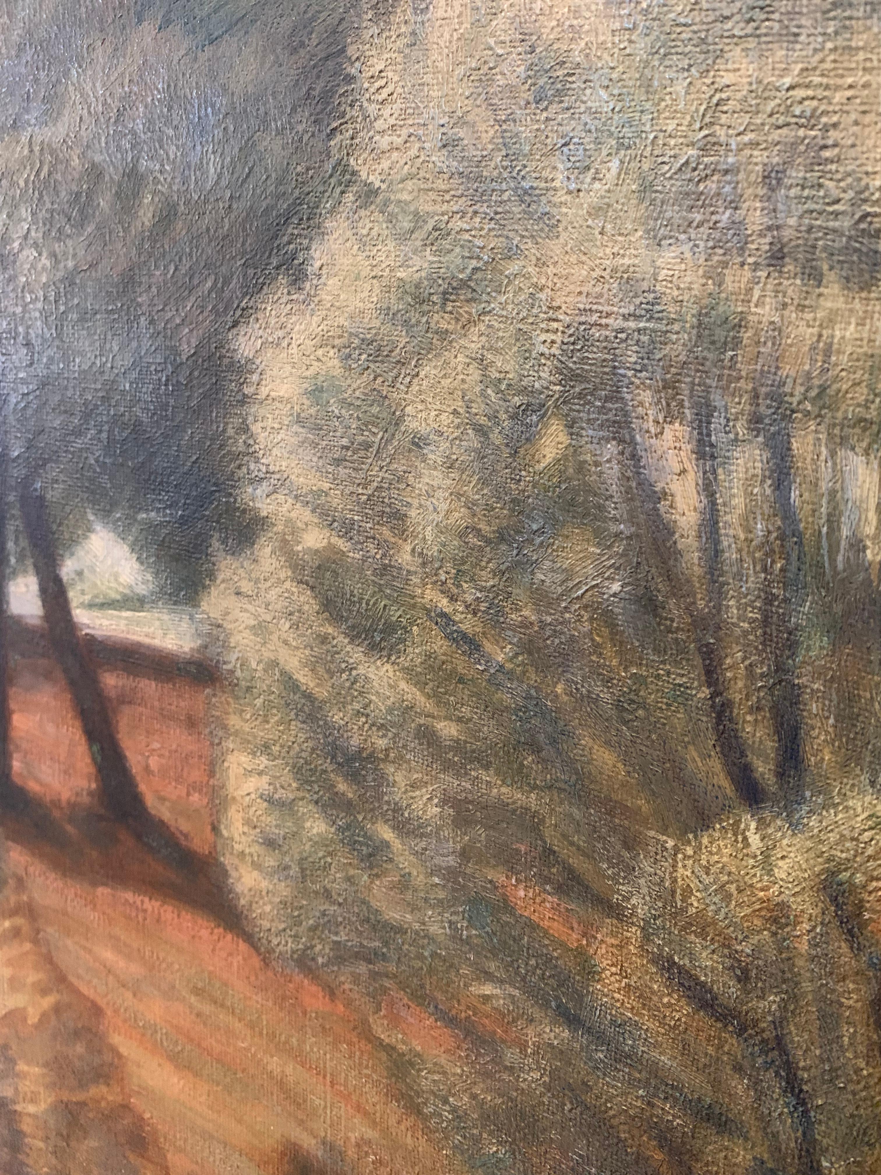 Début du 20ème siècle Peinture à l'huile suédoise des années 1920 par Albert Larsson (1869-1952) Paysage avec arbres en vente